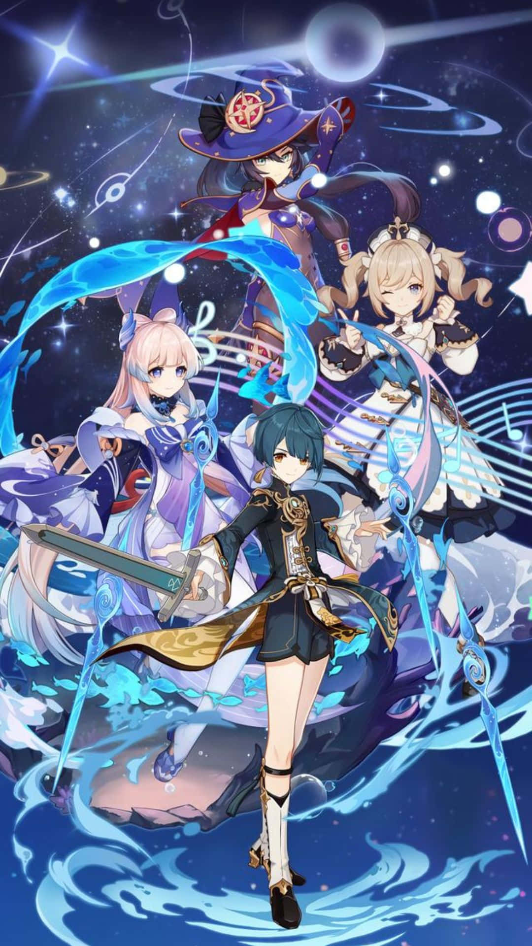 Genshin Impact Characters, anime characters, flowing blue energy, Full HD Phone Wallpaper