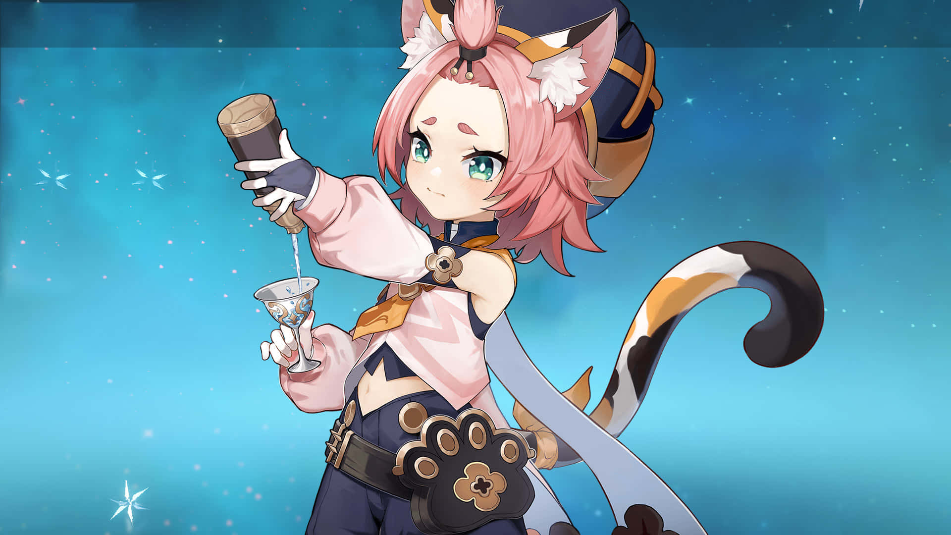 Genshin Impact, Diona, pink-haired anime cat girl, Full HD Desktop Wallpaper