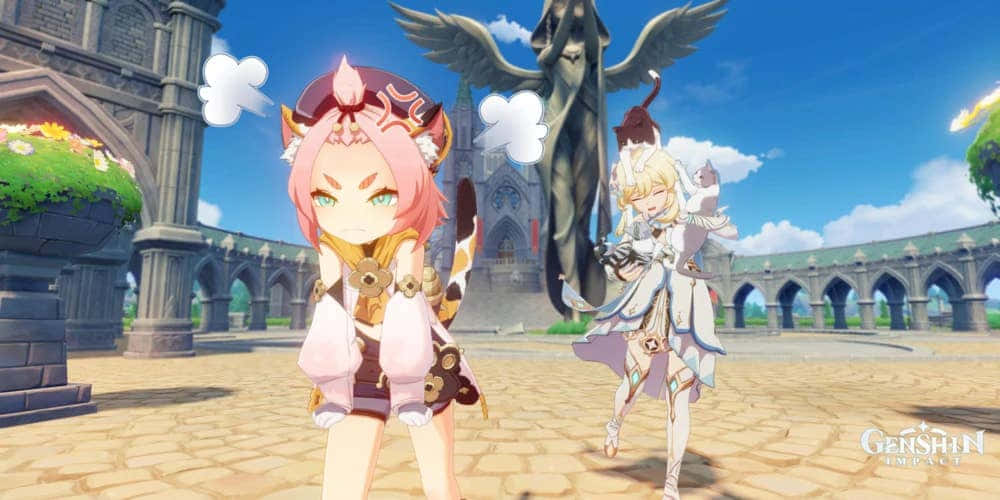 Genshin Impact, Diona, stone courtyard, SD Desktop Wallpaper