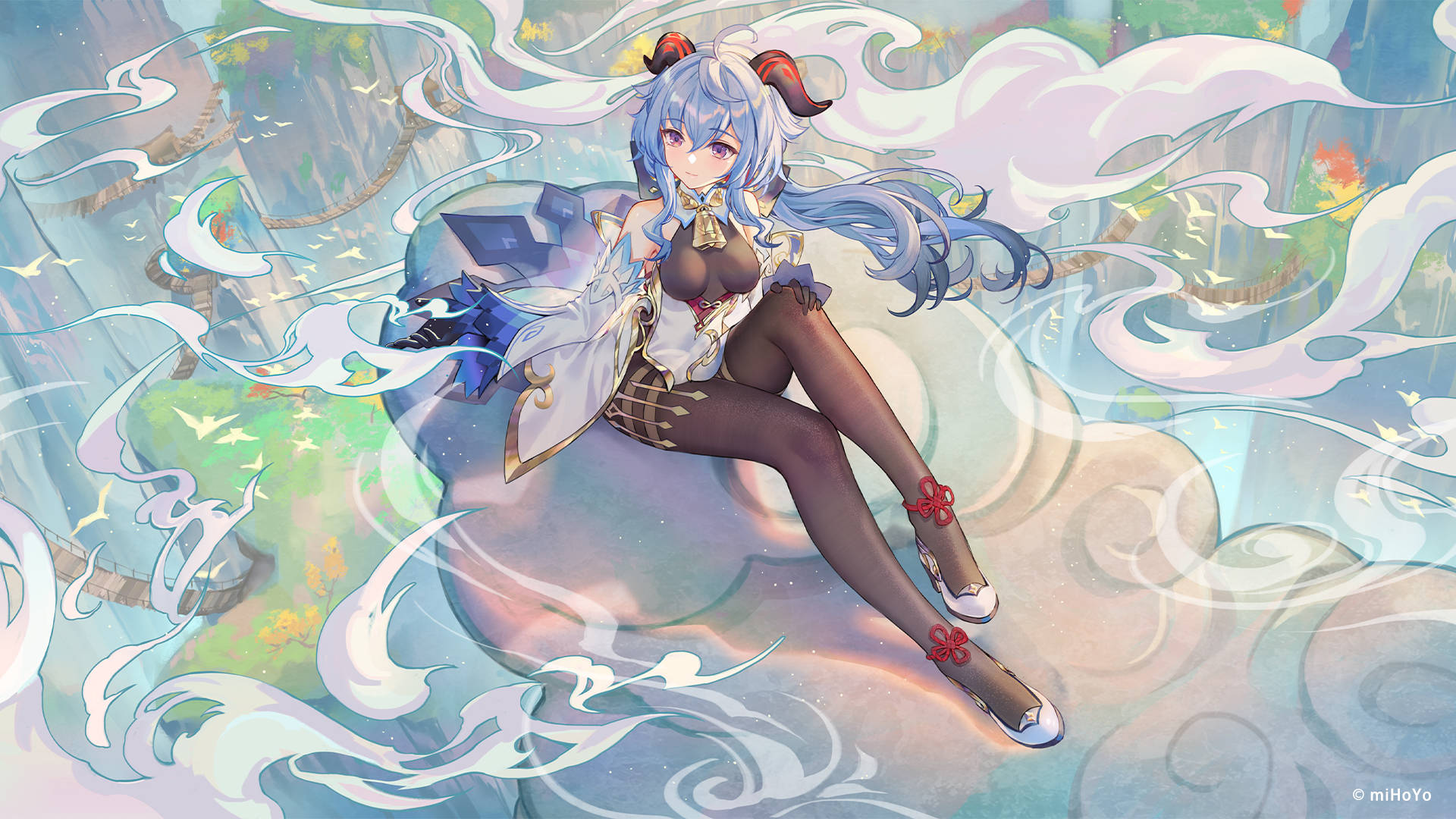 Genshin Impact, Ganyu, blue-haired anime girl, Full HD Desktop Wallpaper