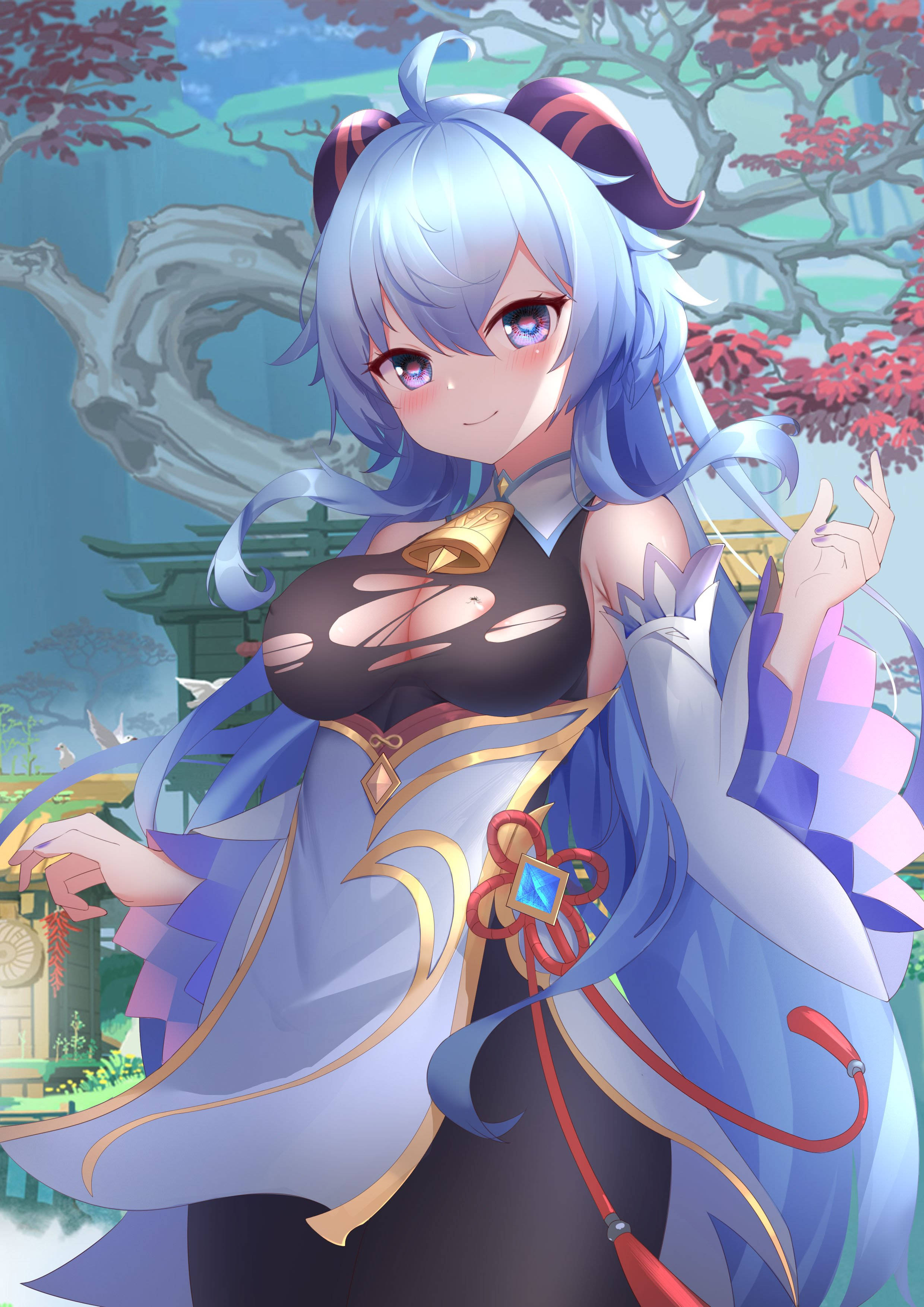 Genshin Impact, Ganyu, torn outfit, 2K Phone Wallpaper