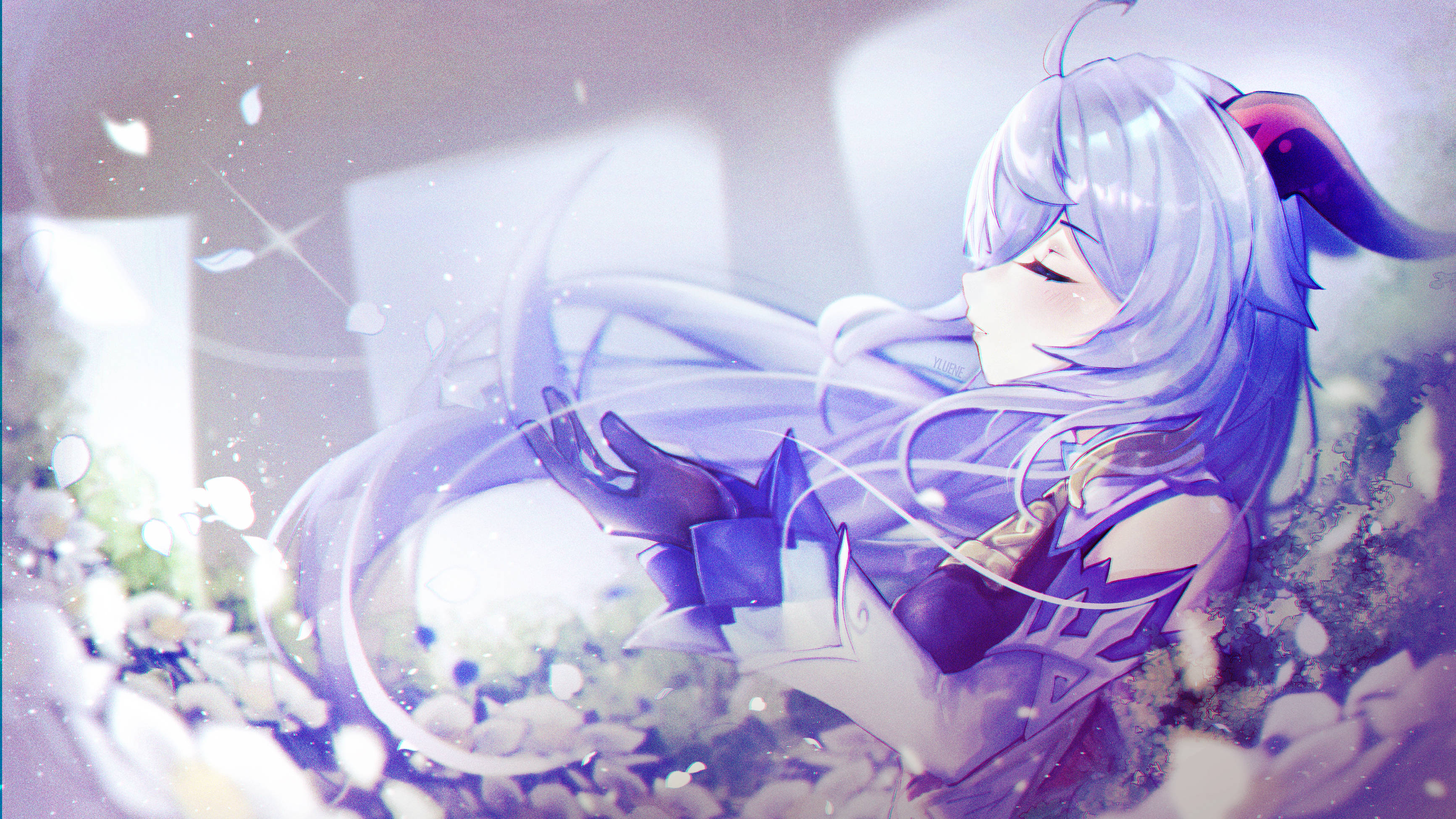 Genshin Impact, Ganyu, silver hair, 2K Desktop Wallpaper