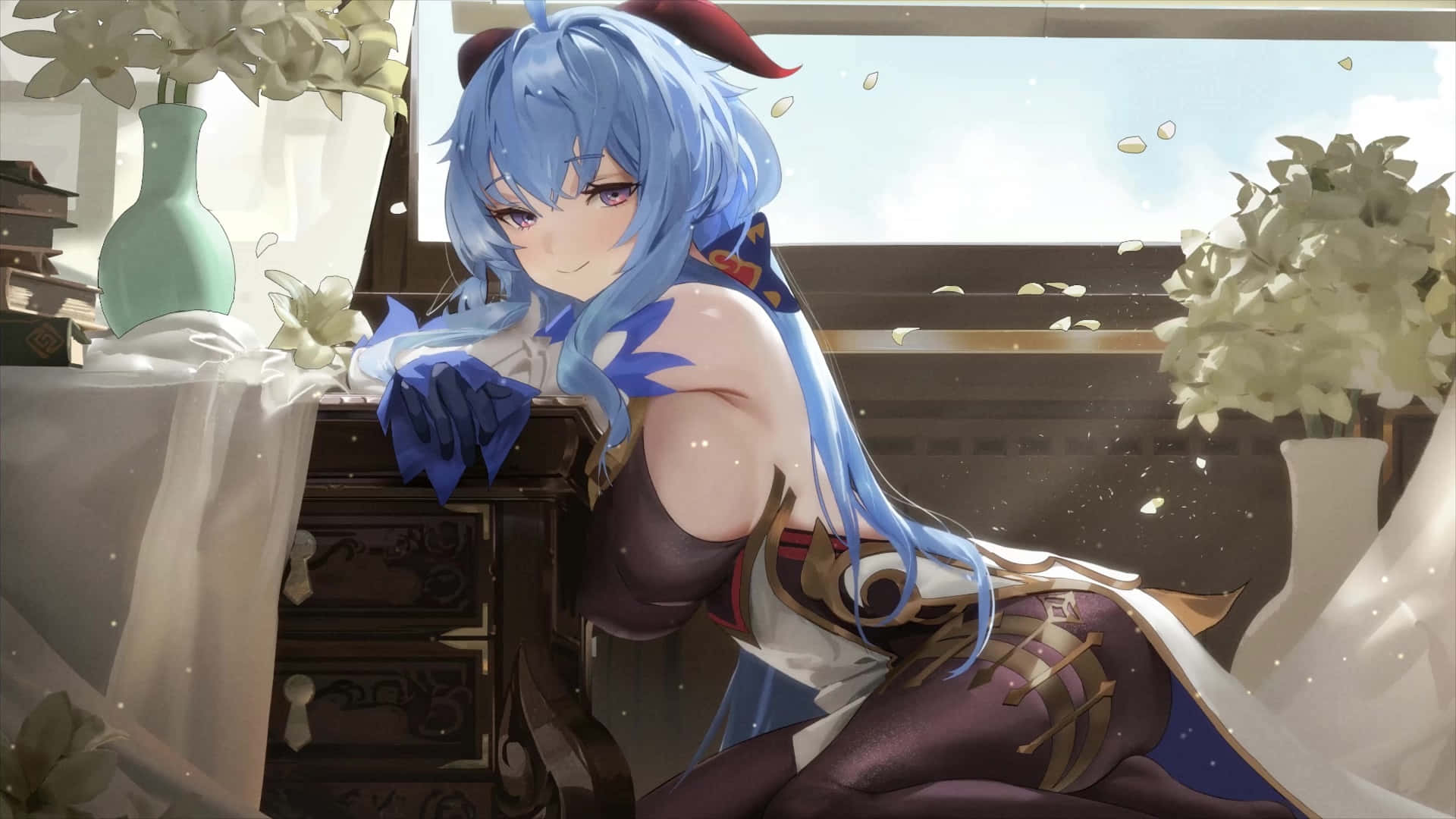 Genshin Impact, Ganyu, blue-haired anime girl, Full HD Desktop Wallpaper