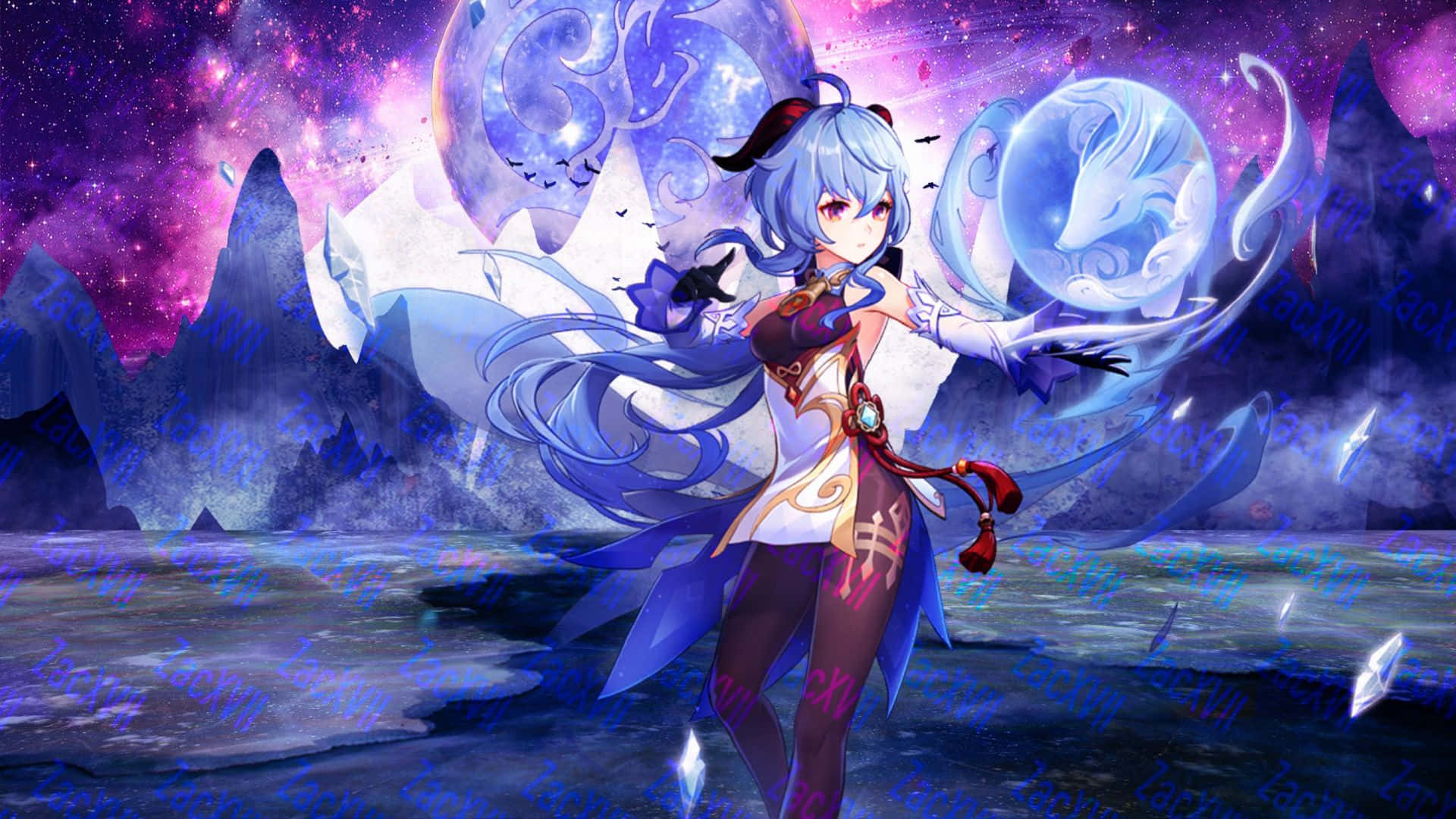 Genshin Impact, Ganyu, blue-haired anime girl, Full HD Desktop Wallpaper