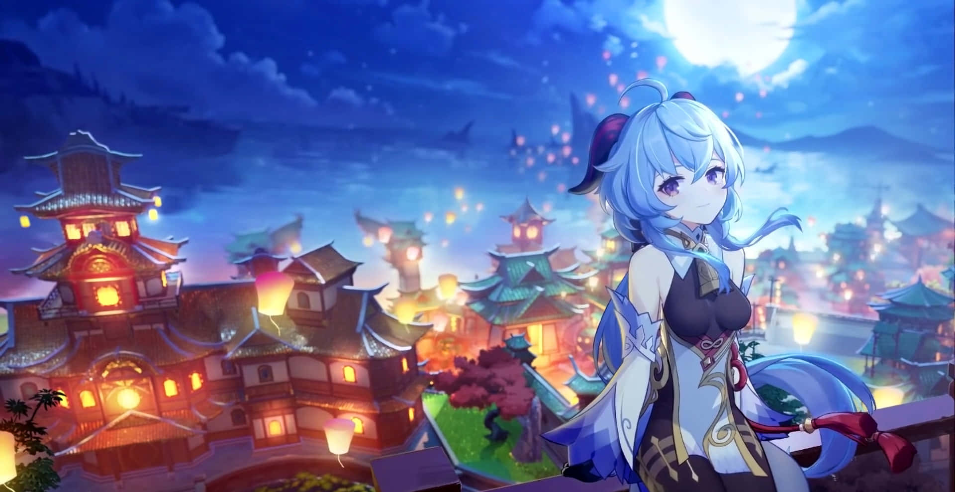Genshin Impact, Ganyu, blue-haired anime girl, Full HD Desktop Wallpaper