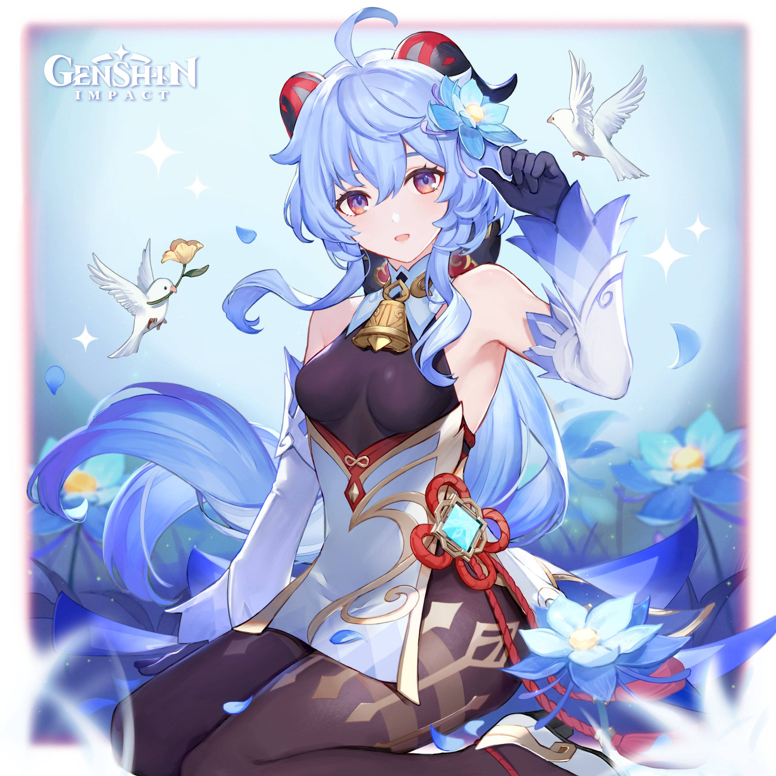 Genshin Impact, Ganyu, blue-haired anime girl, Full HD Desktop Wallpaper