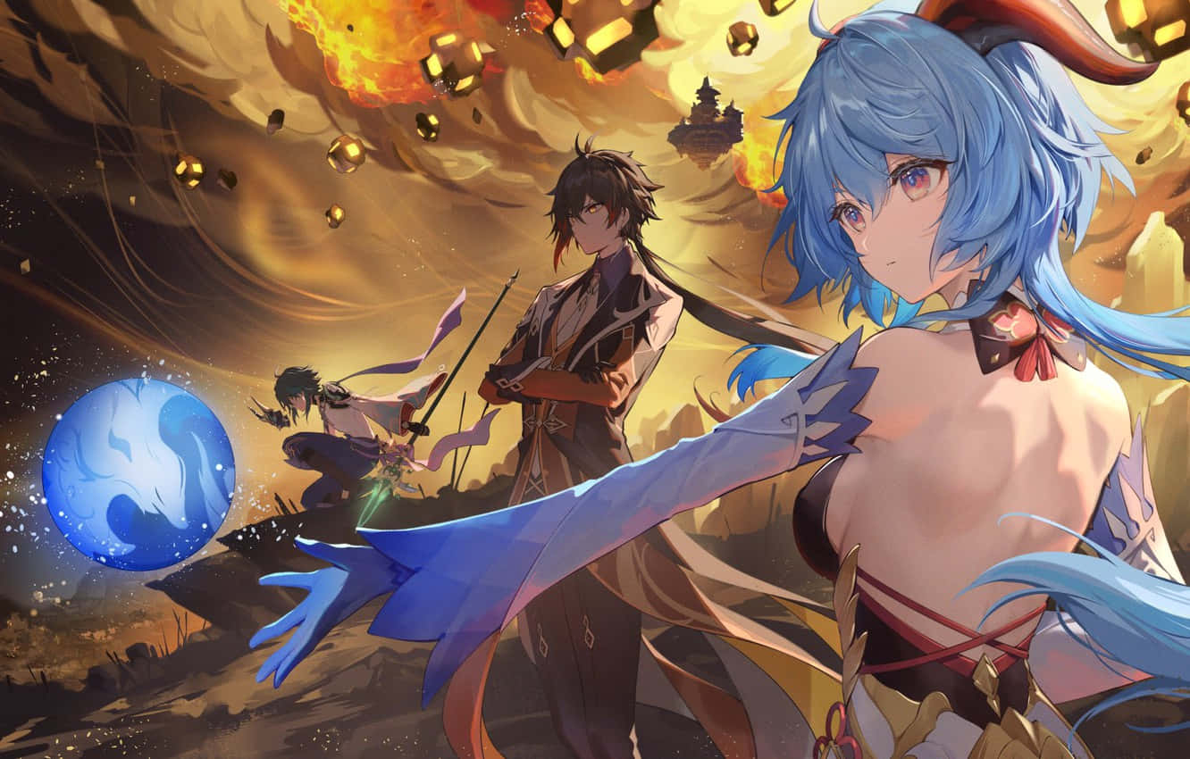 Genshin Impact, Ganyu, floating golden cubes, HD Desktop Wallpaper