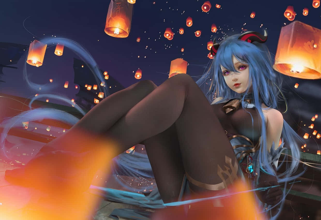 Genshin Impact, Ganyu, blue-haired anime girl, SD Desktop Wallpaper