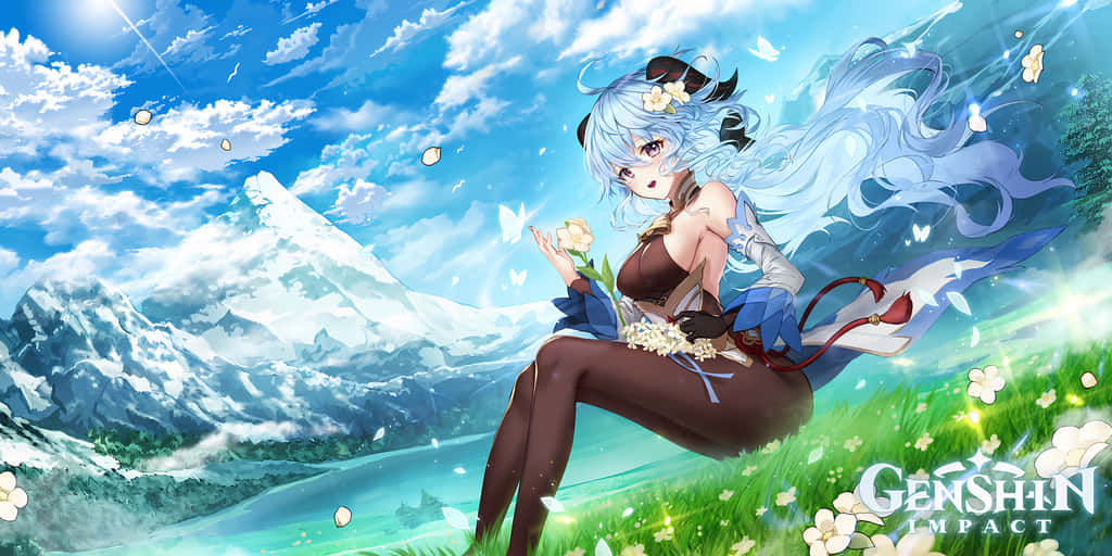 Genshin Impact, Ganyu, blue-haired anime girl, SD Desktop Wallpaper