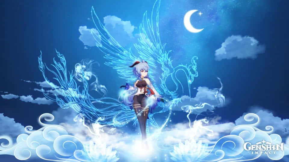 Genshin Impact, Ganyu, electric blue wings, SD Desktop Wallpaper
