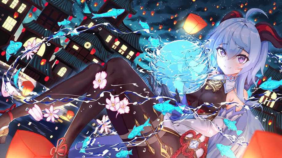 Genshin Impact, Ganyu, blue-haired anime girl, SD Desktop Wallpaper