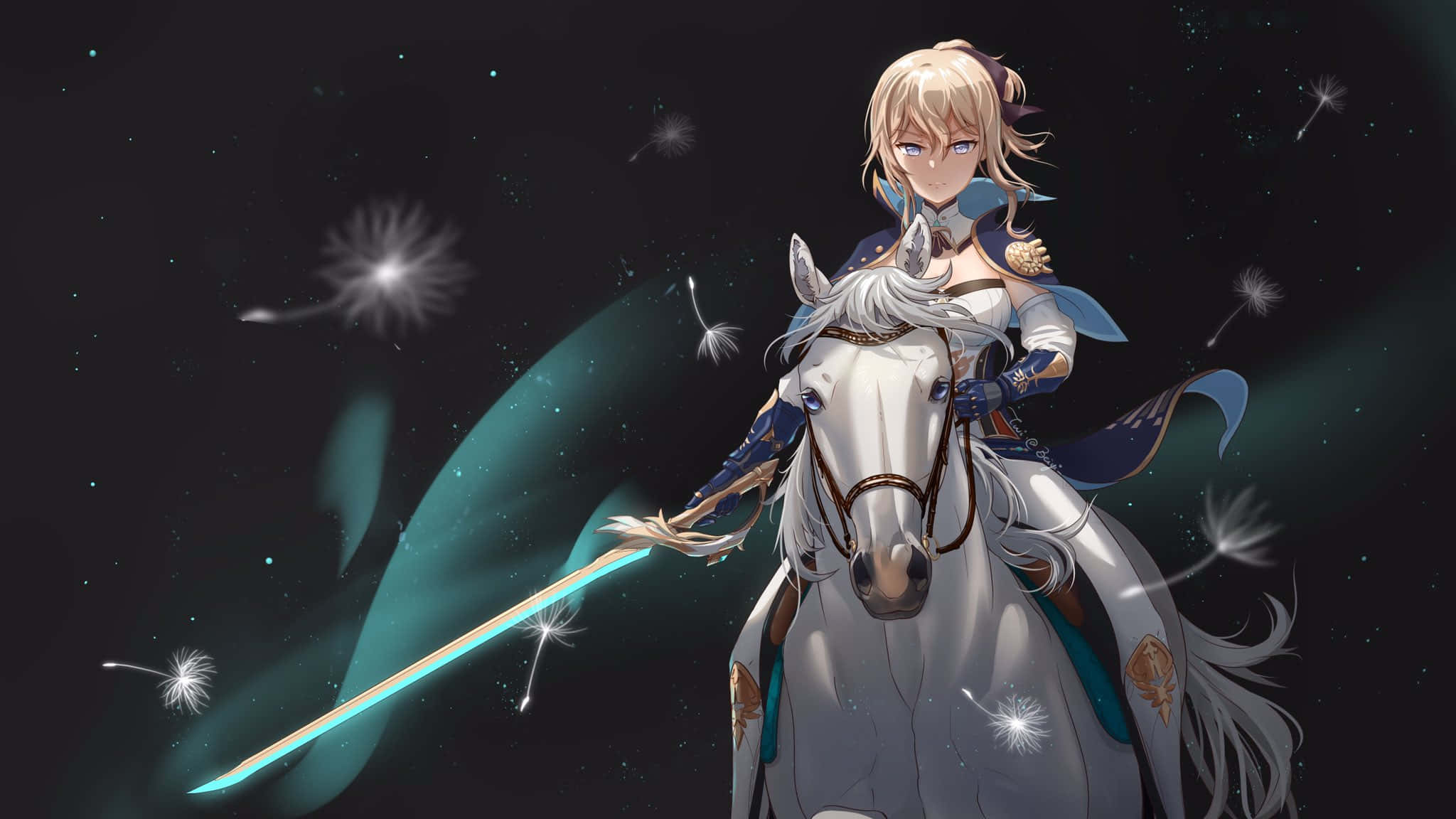 Genshin Impact, Jean, white horse, Full HD Desktop Wallpaper