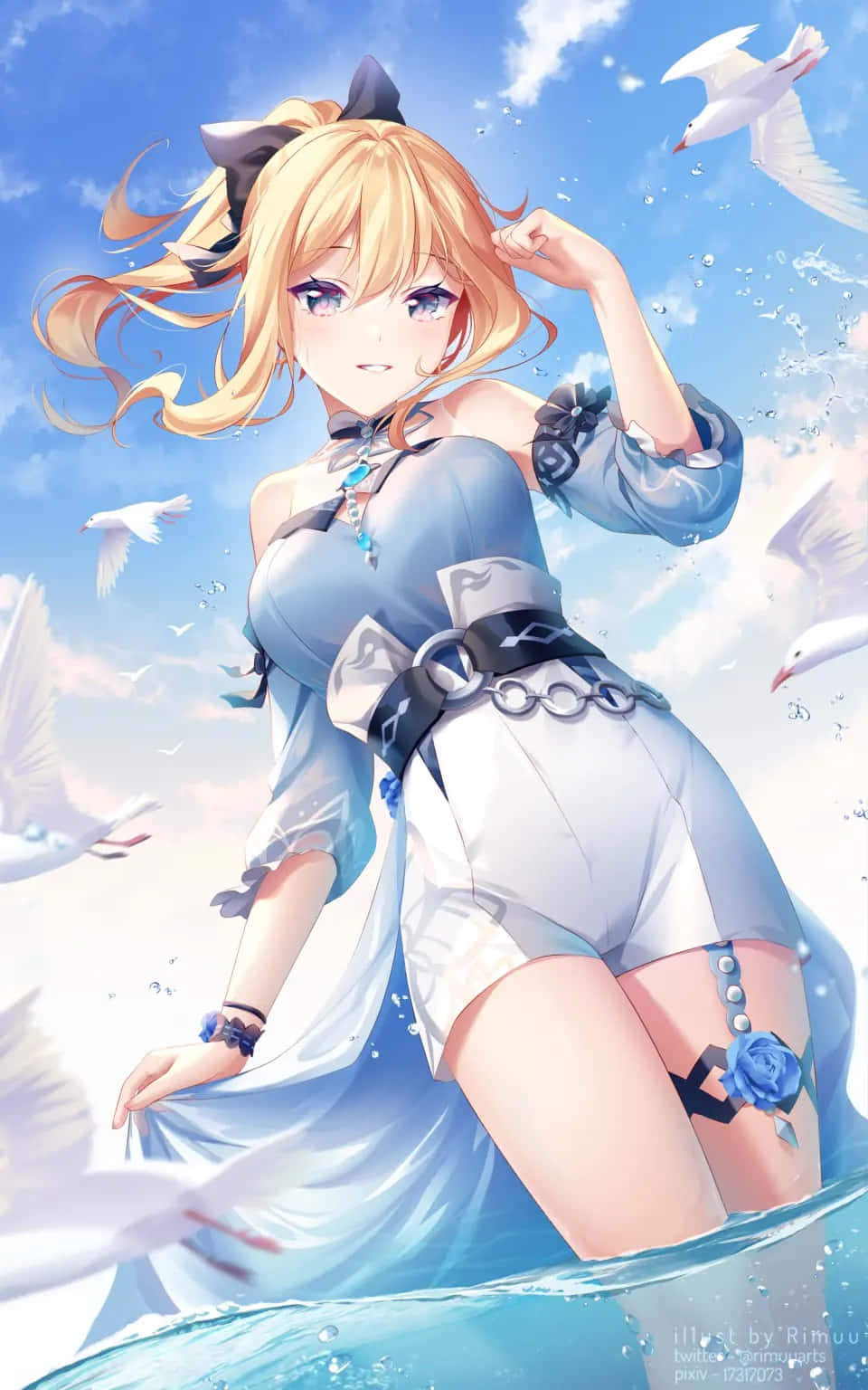 Genshin Impact Jean, blonde anime girl, blue dress, HD Phone Wallpaper