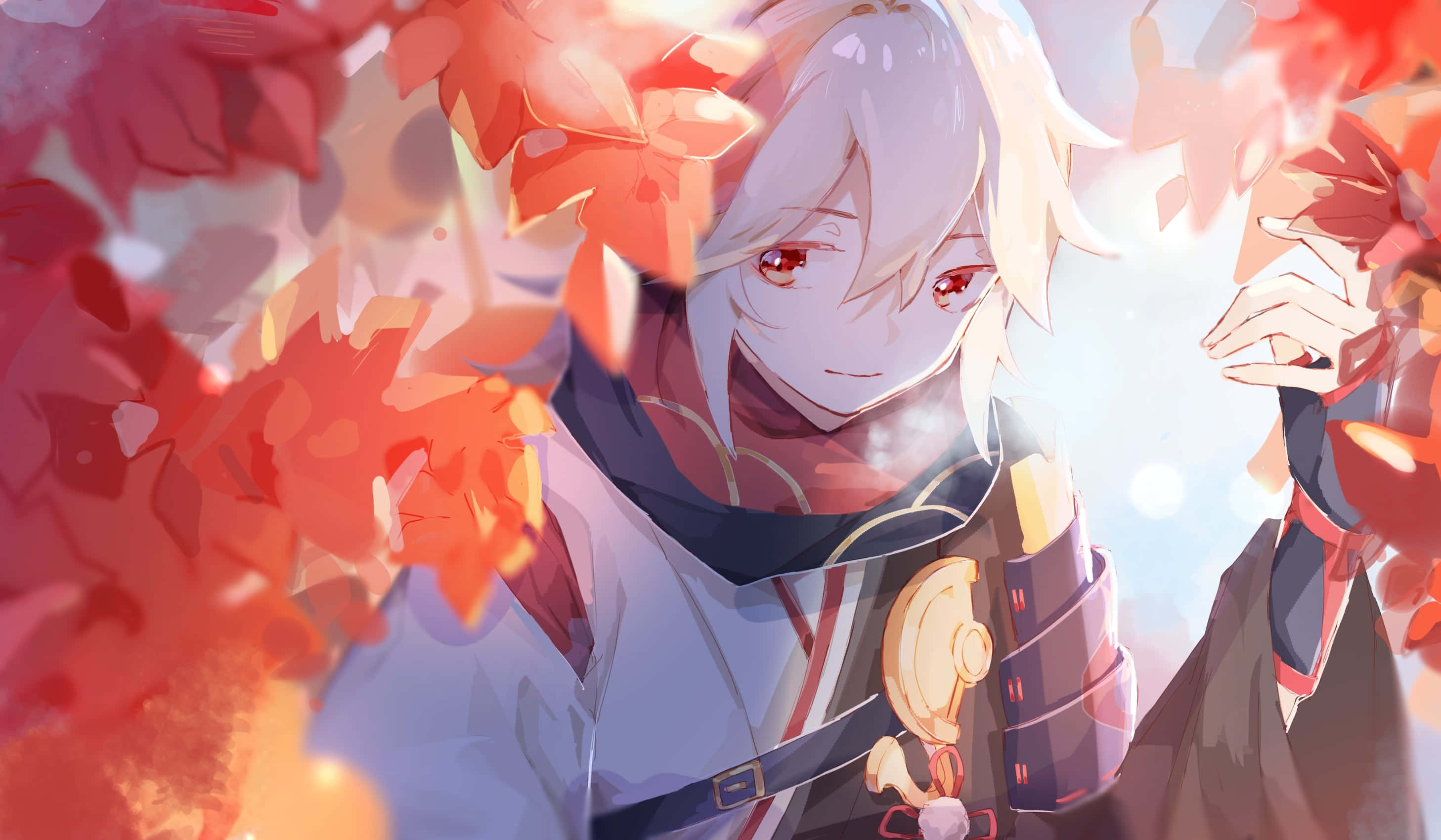 Genshin Impact, Kazuha, white hair, 2K Desktop Wallpaper