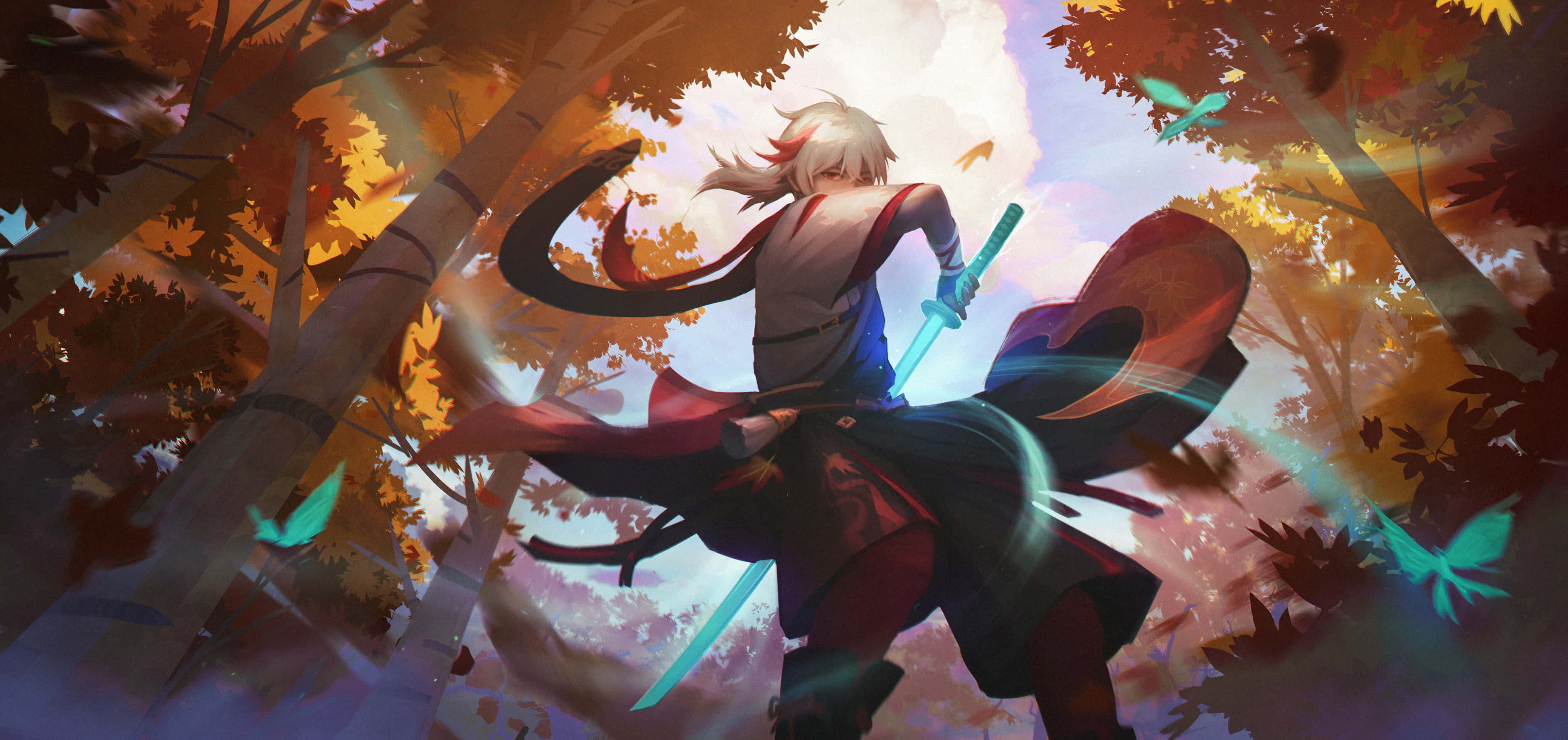 Kazuha, Genshin Impact, white hair, 4K Desktop Wallpaper