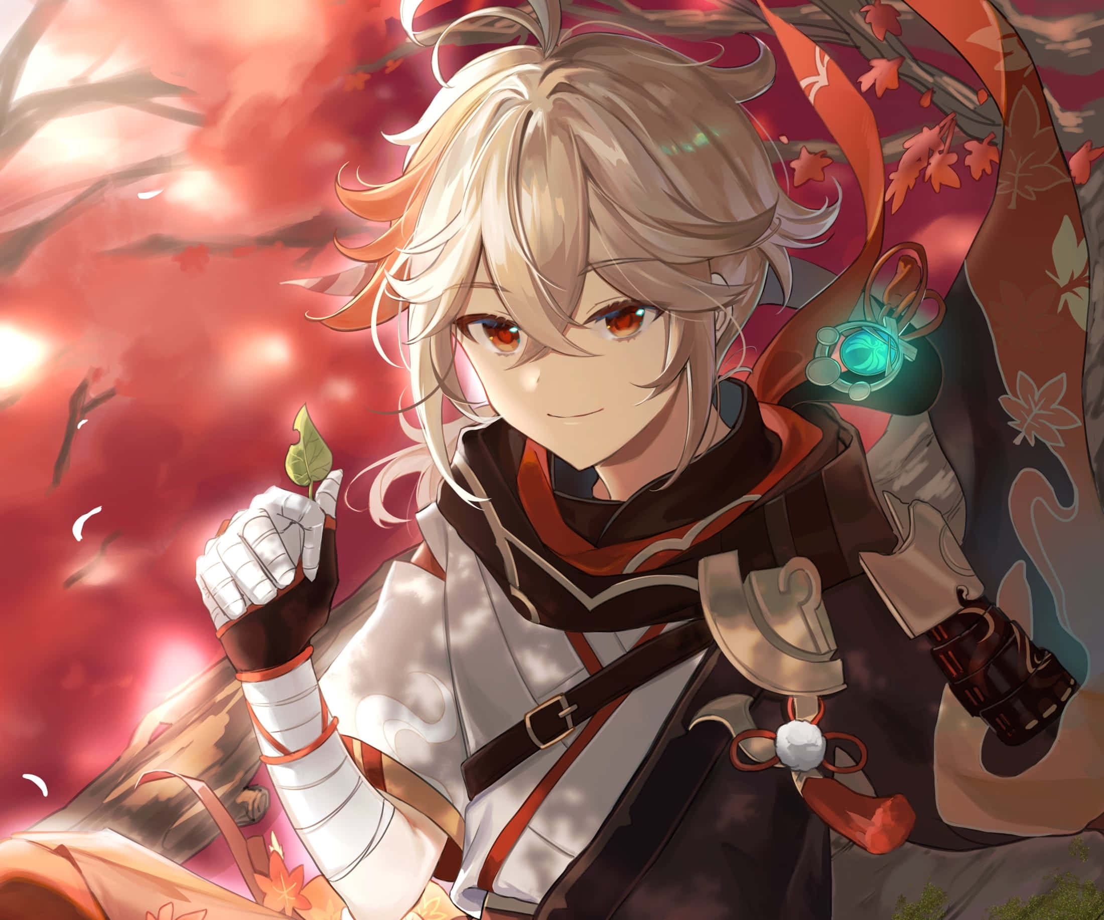 Genshin Impact Kazuha, blonde hair, red eyes, Full HD Desktop Wallpaper