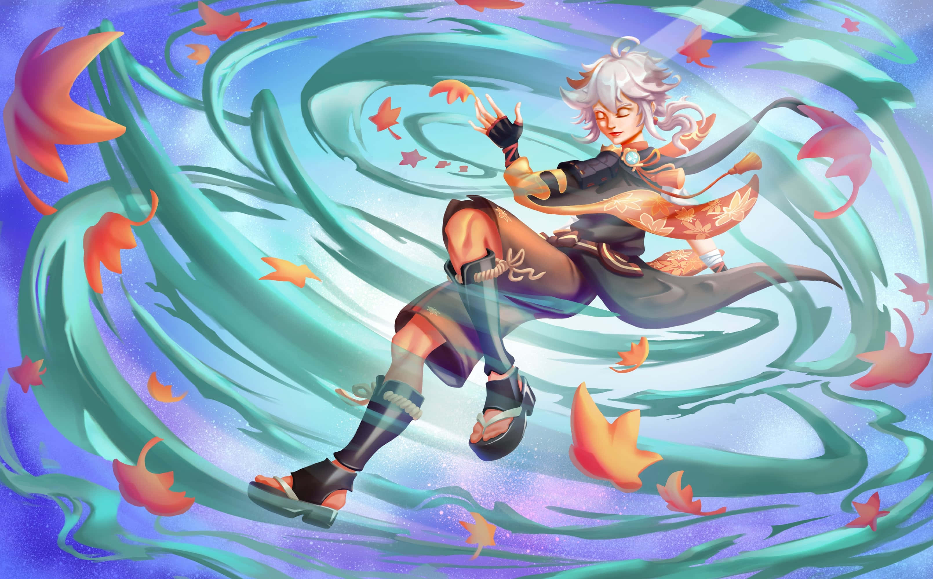Genshin Impact, Kazuha, silver-haired, 2K Desktop Wallpaper