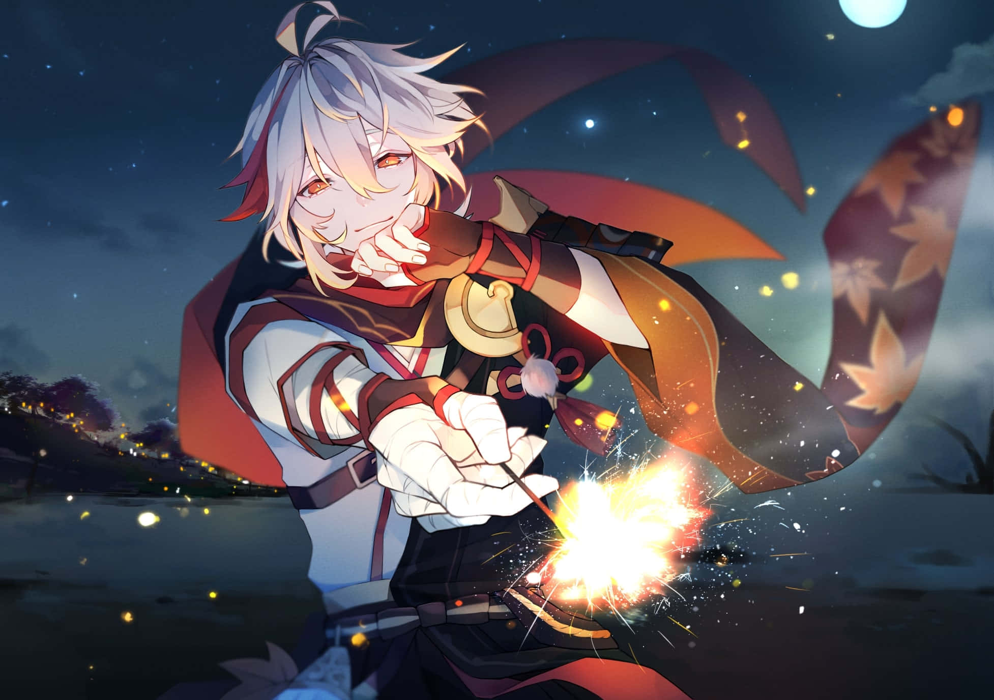 Genshin Impact, Kazuha, white hair, Full HD Desktop Wallpaper