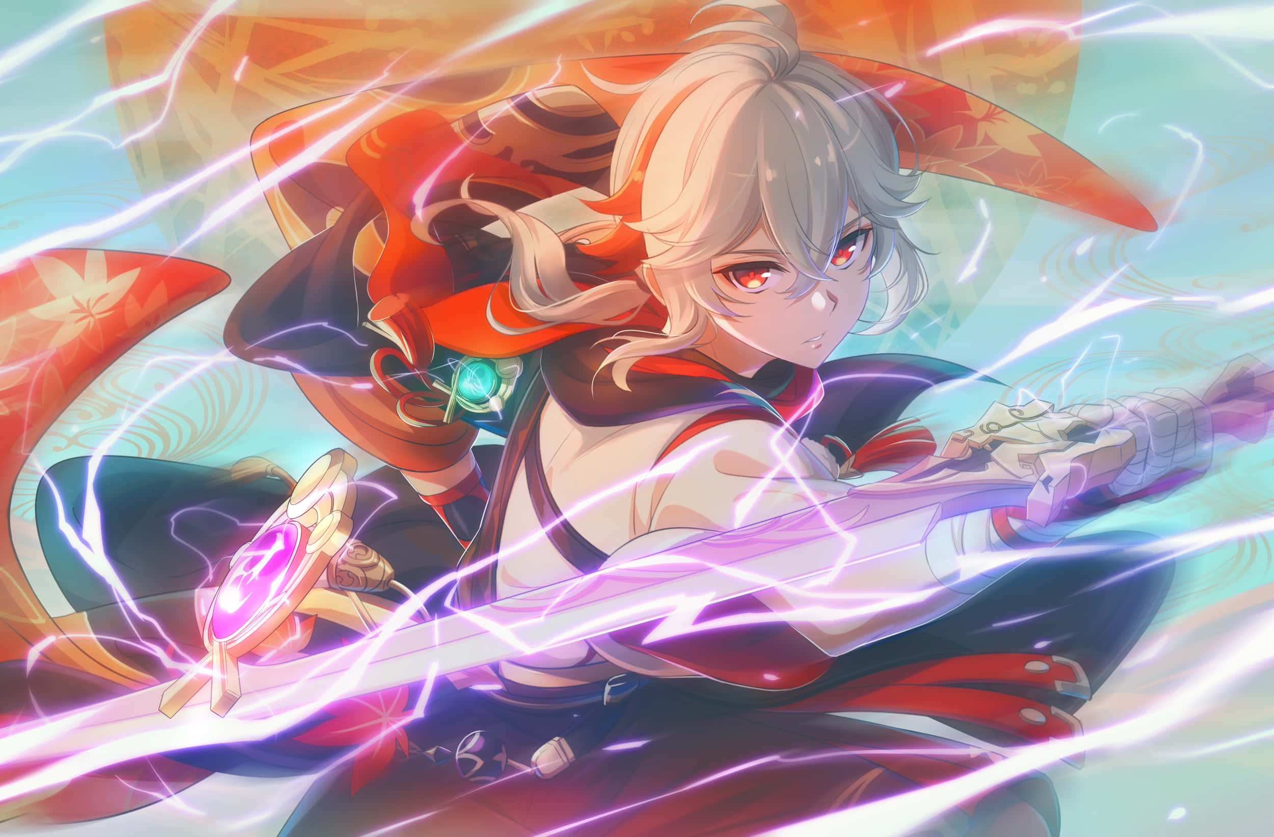 Kazuha, Genshin Impact, silver-haired anime warrior, Full HD Desktop Wallpaper