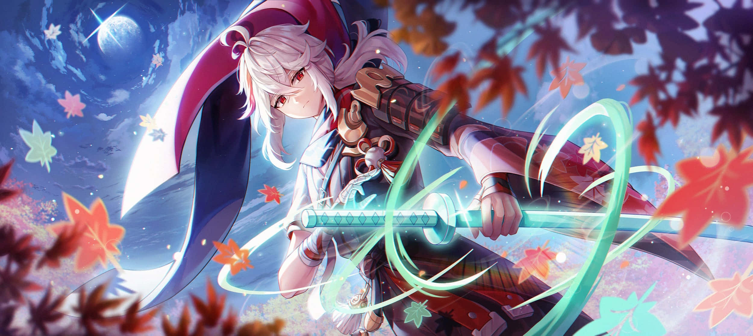 Genshin Impact, Kazuha, white-haired anime warrior, Full HD Desktop Wallpaper