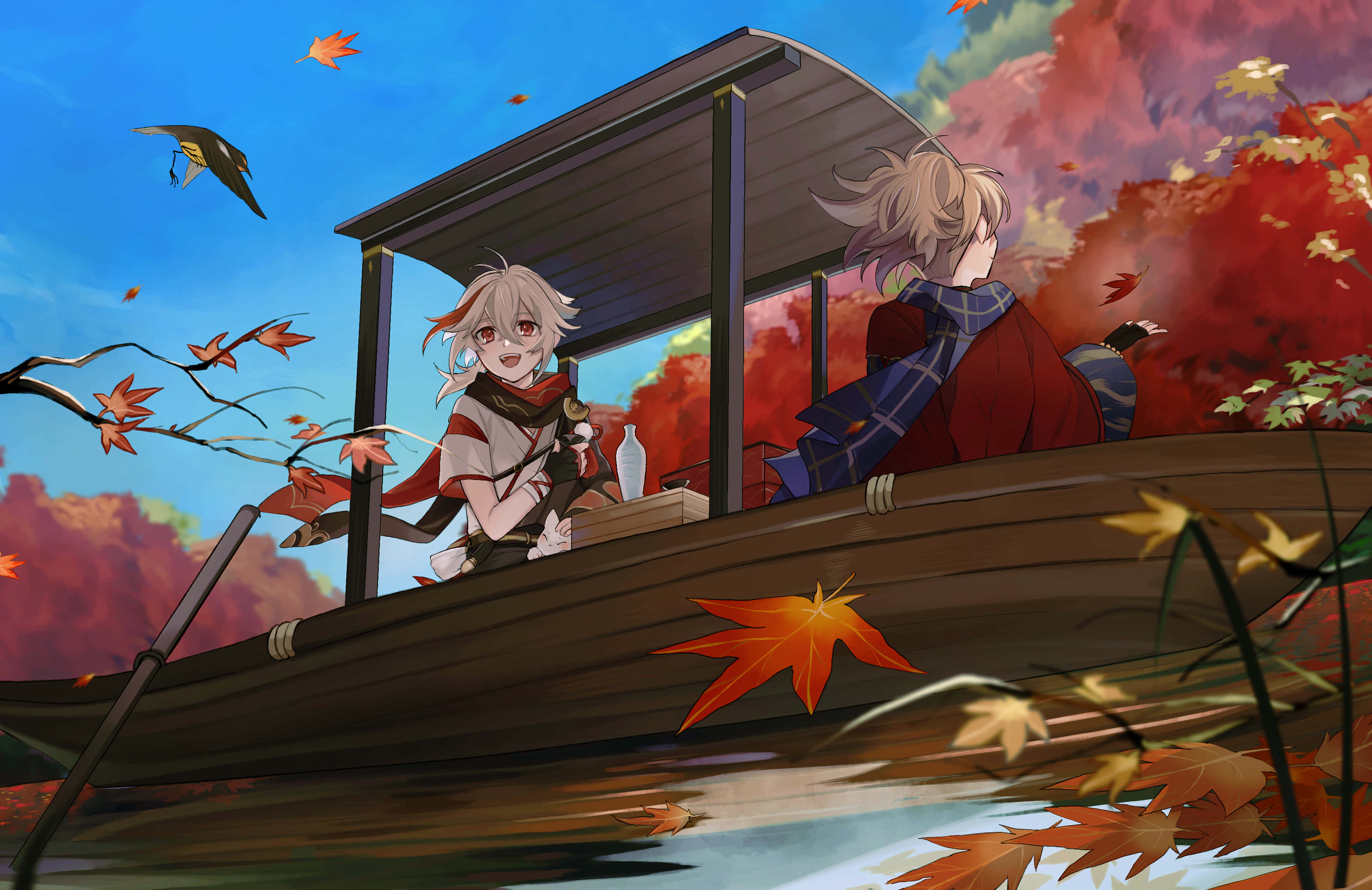 Genshin Impact, Kazuha, autumn, 2K Desktop Wallpaper