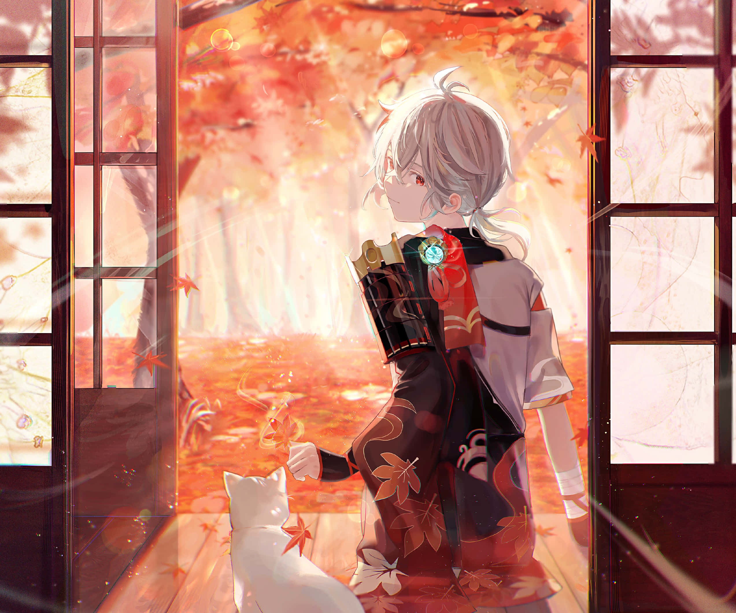 Genshin Impact, Kazuha, silver-haired anime girl, Full HD Desktop Wallpaper