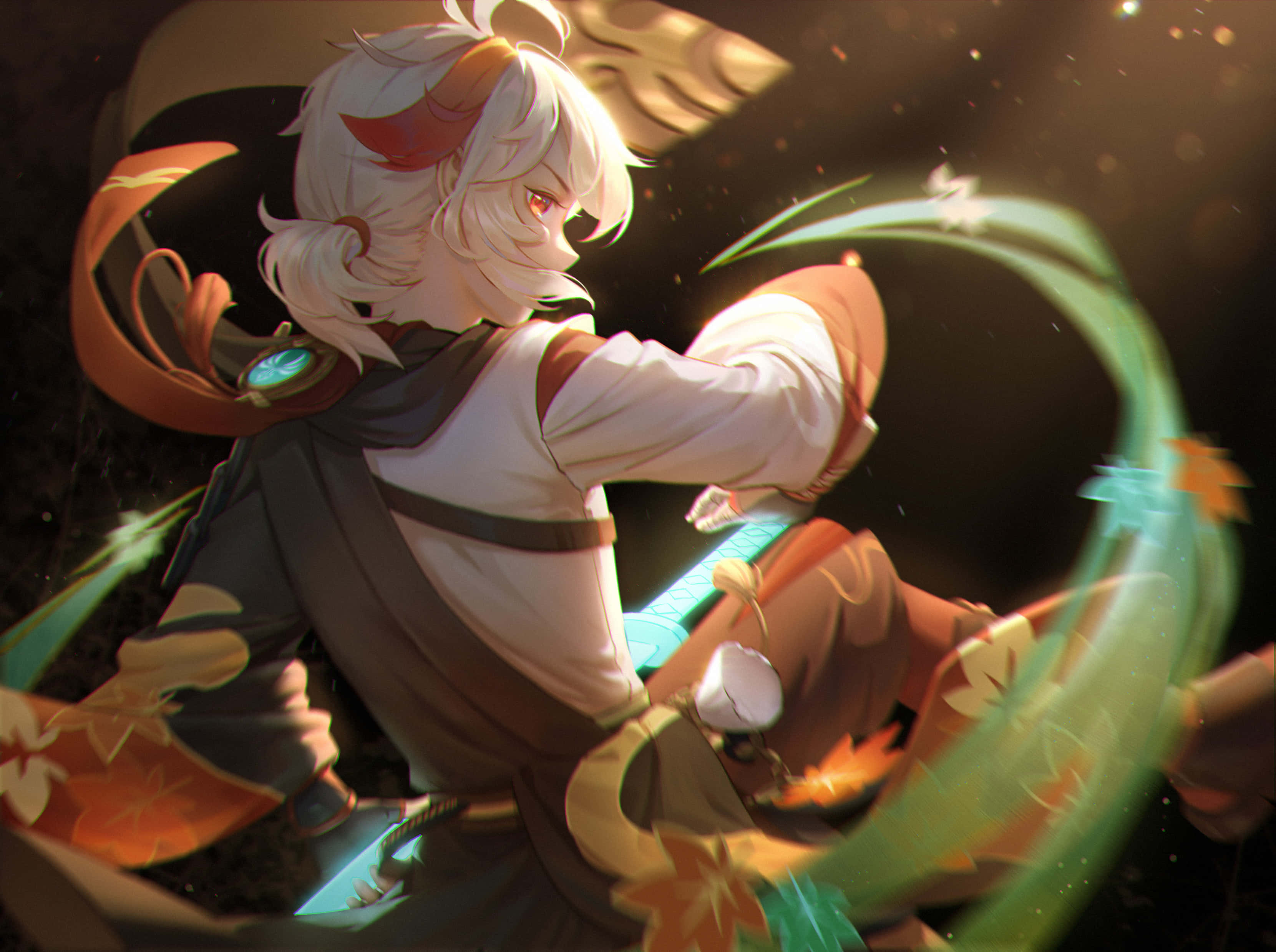 Genshin Impact, Kazuha, white hair, 2K Desktop Wallpaper