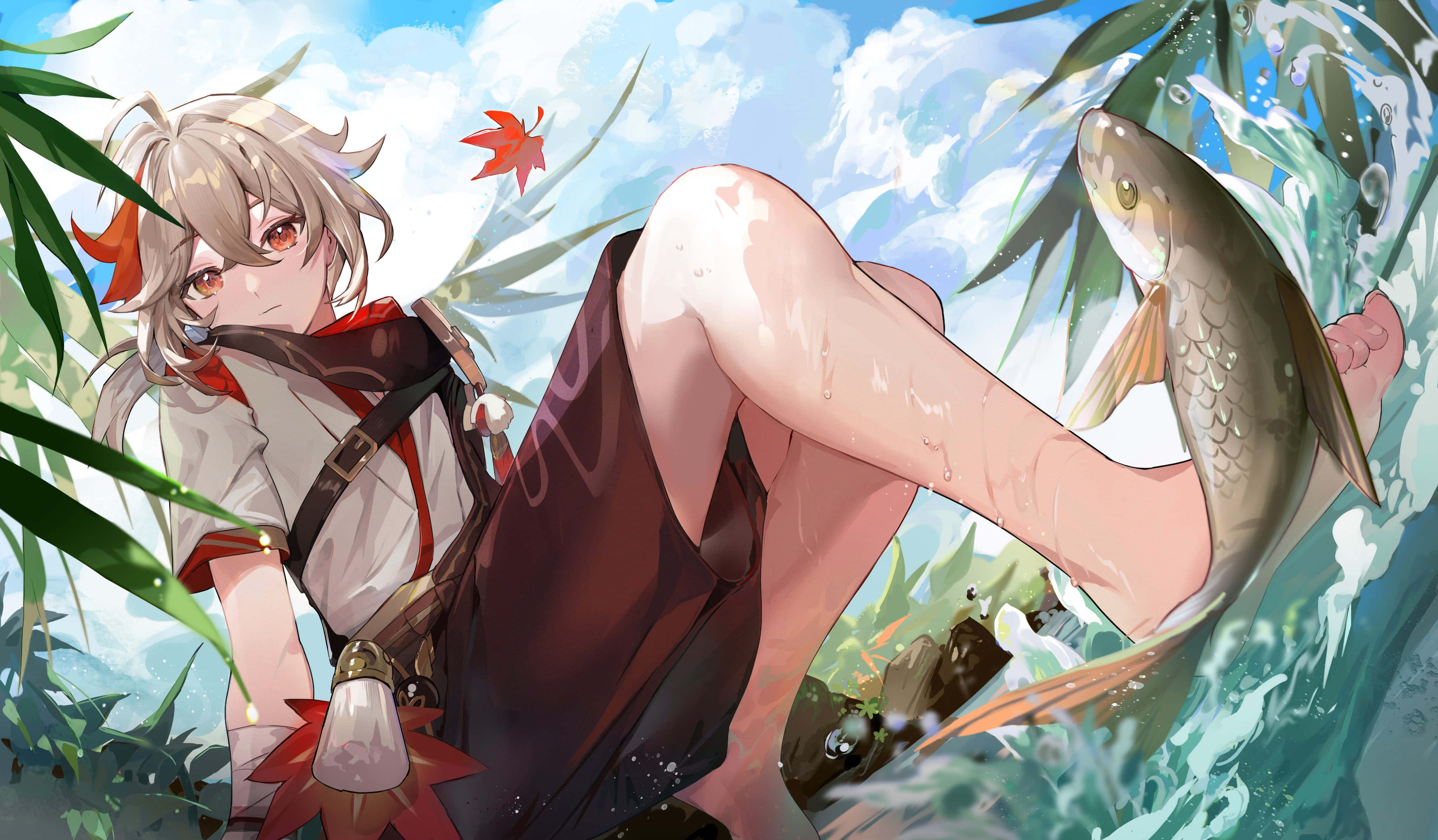 Genshin Impact, Kazuha, white hair, 4K Desktop Wallpaper