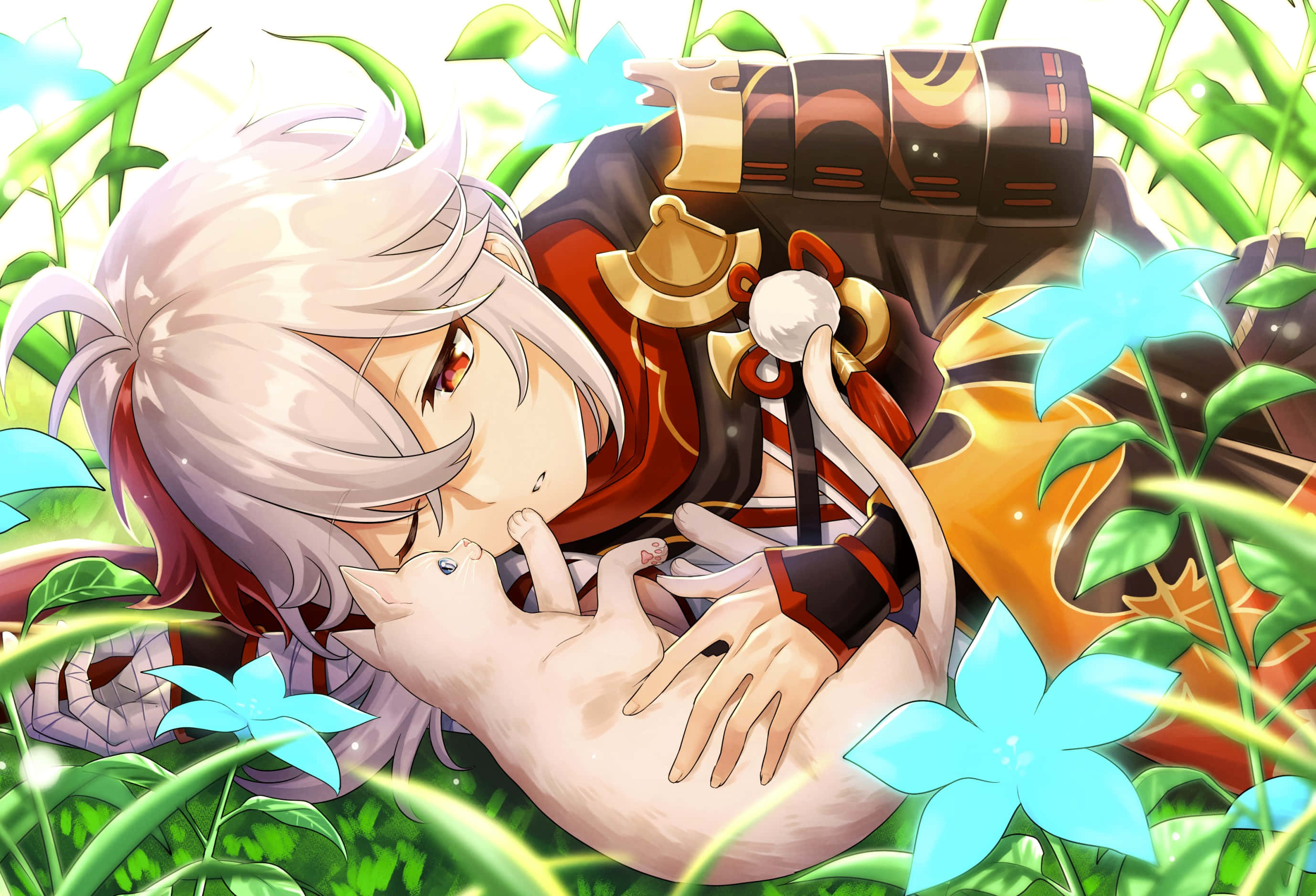 Genshin Impact, Kazuha, silver-haired anime character, 2K Desktop Wallpaper