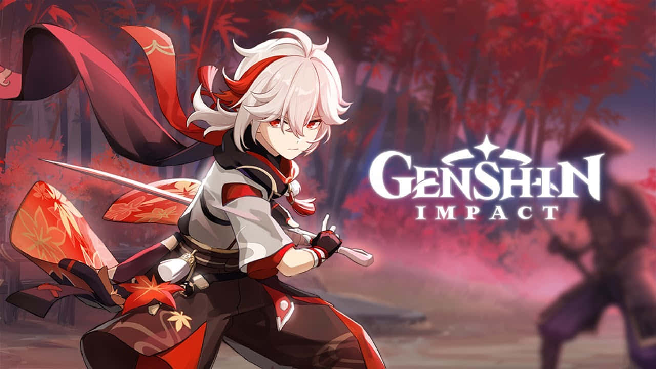Kazuha, Genshin Impact, red and black armor, HD Desktop Wallpaper