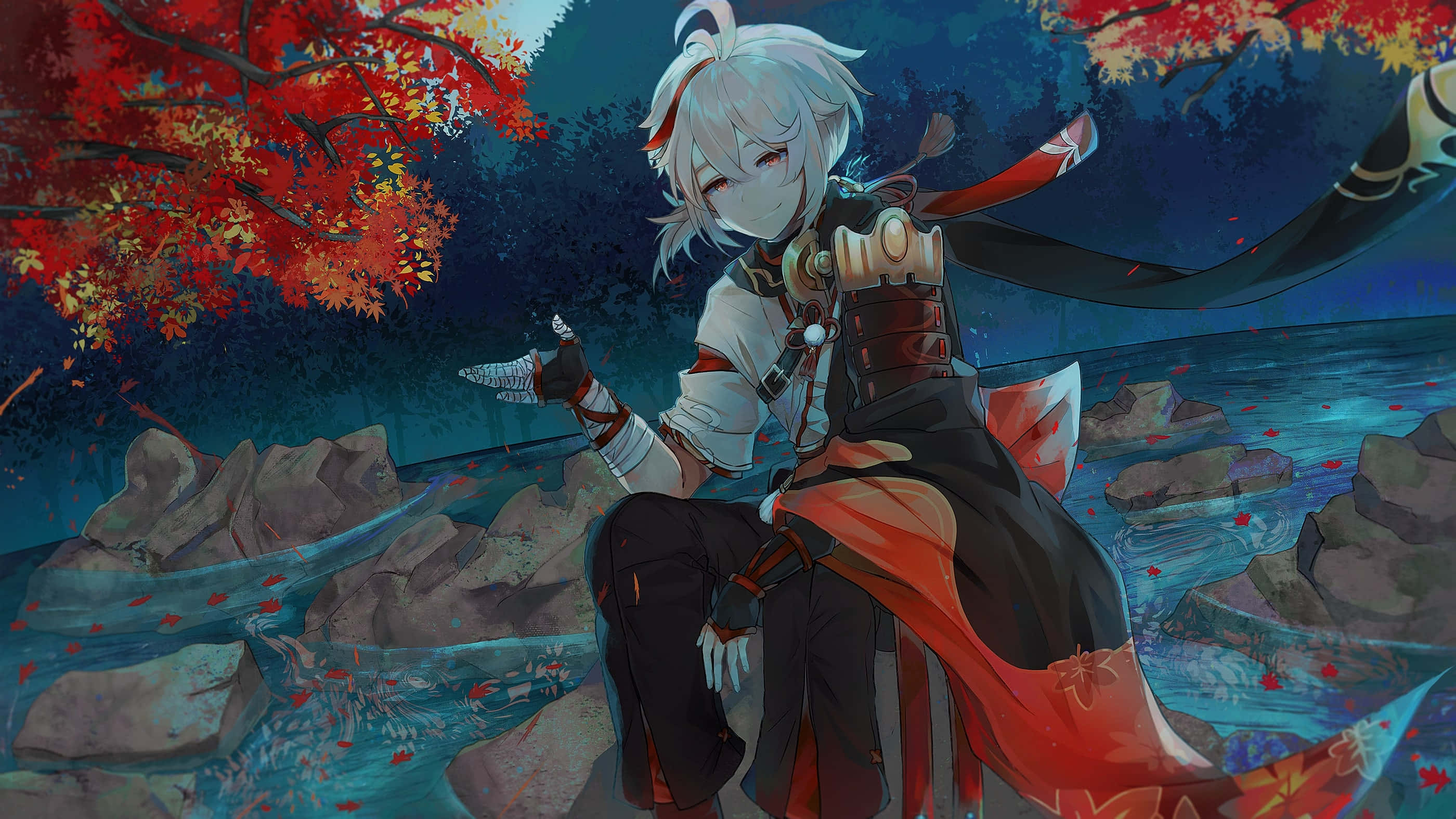 Genshin Impact, Kazuha, silver-haired, 2K Desktop Wallpaper
