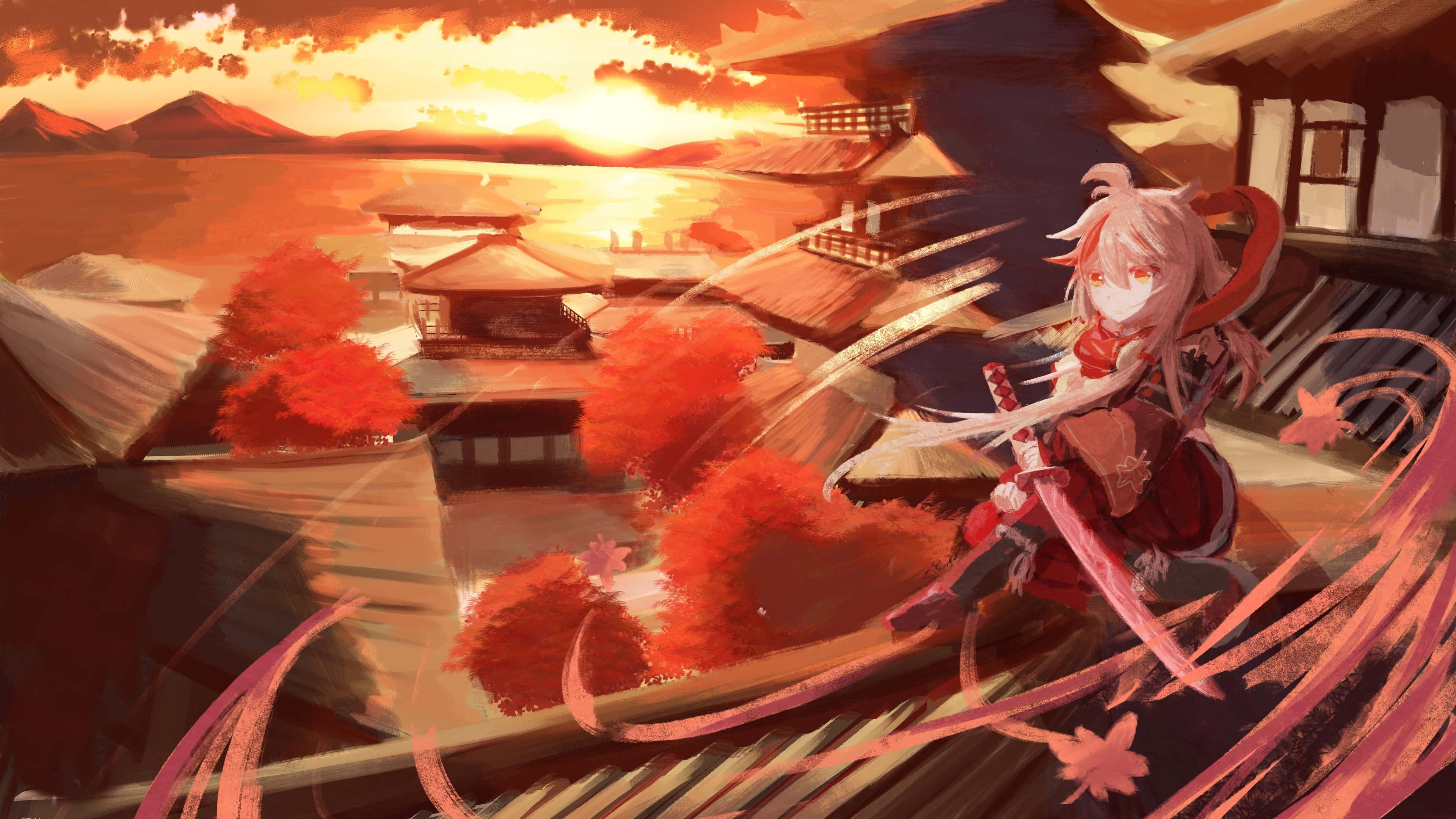 Kazuha, Genshin Impact, pink-haired anime girl, 4K Desktop Wallpaper