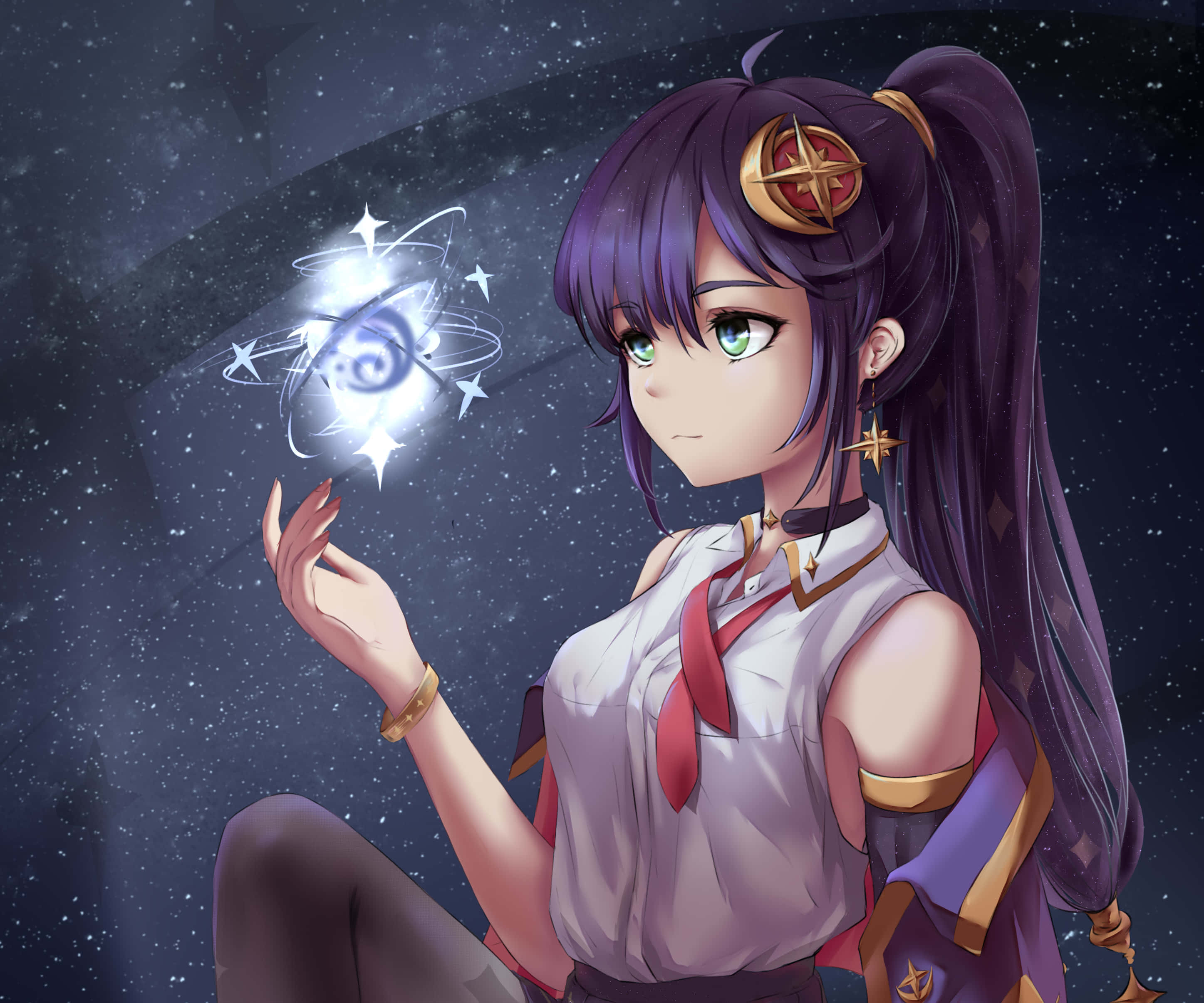 Mona, Genshin Impact, purple-haired, 2K Desktop Wallpaper