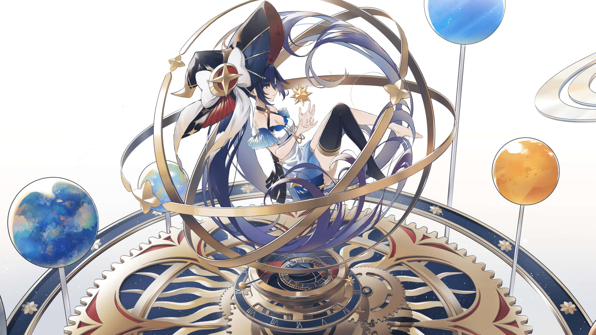 Genshin Impact, Mona, blue-haired anime girl, Full HD Desktop Wallpaper