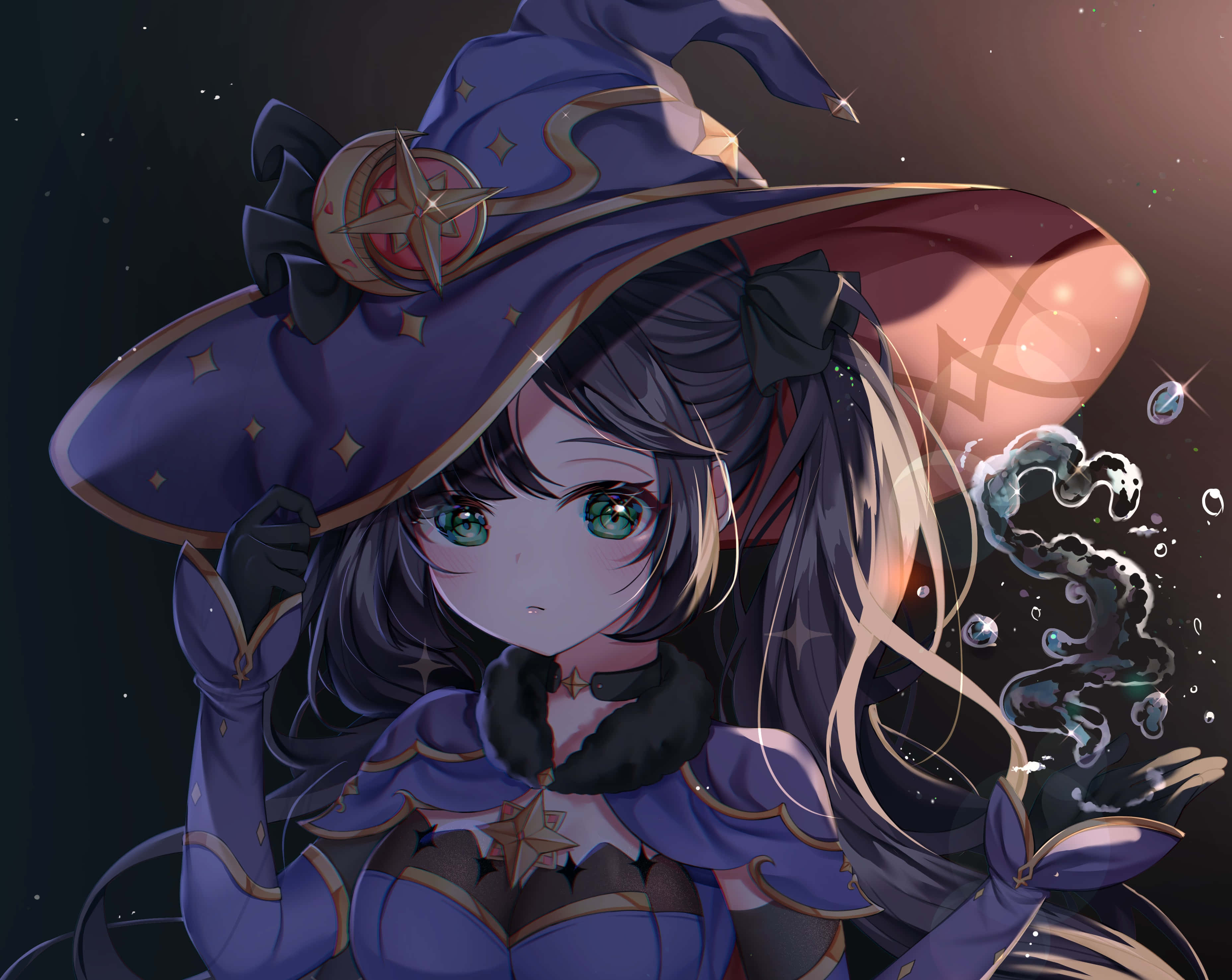 Genshin Impact, Mona, starry night sky, 2K Desktop Wallpaper