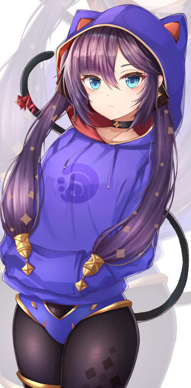 Genshin Impact, Mona, purple cat ears, HD Phone Wallpaper