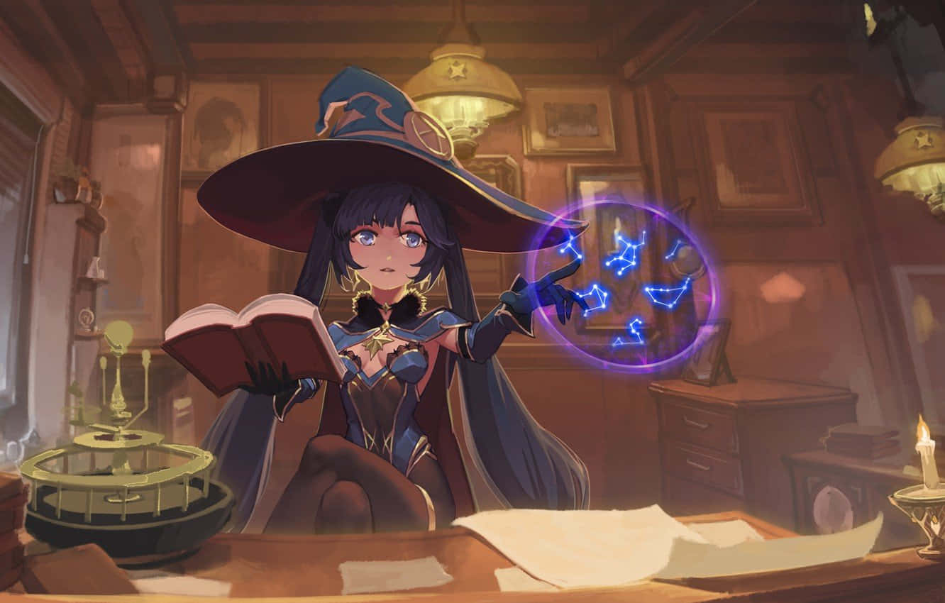 Genshin Impact, Mona, glowing blue spell, HD Desktop Wallpaper