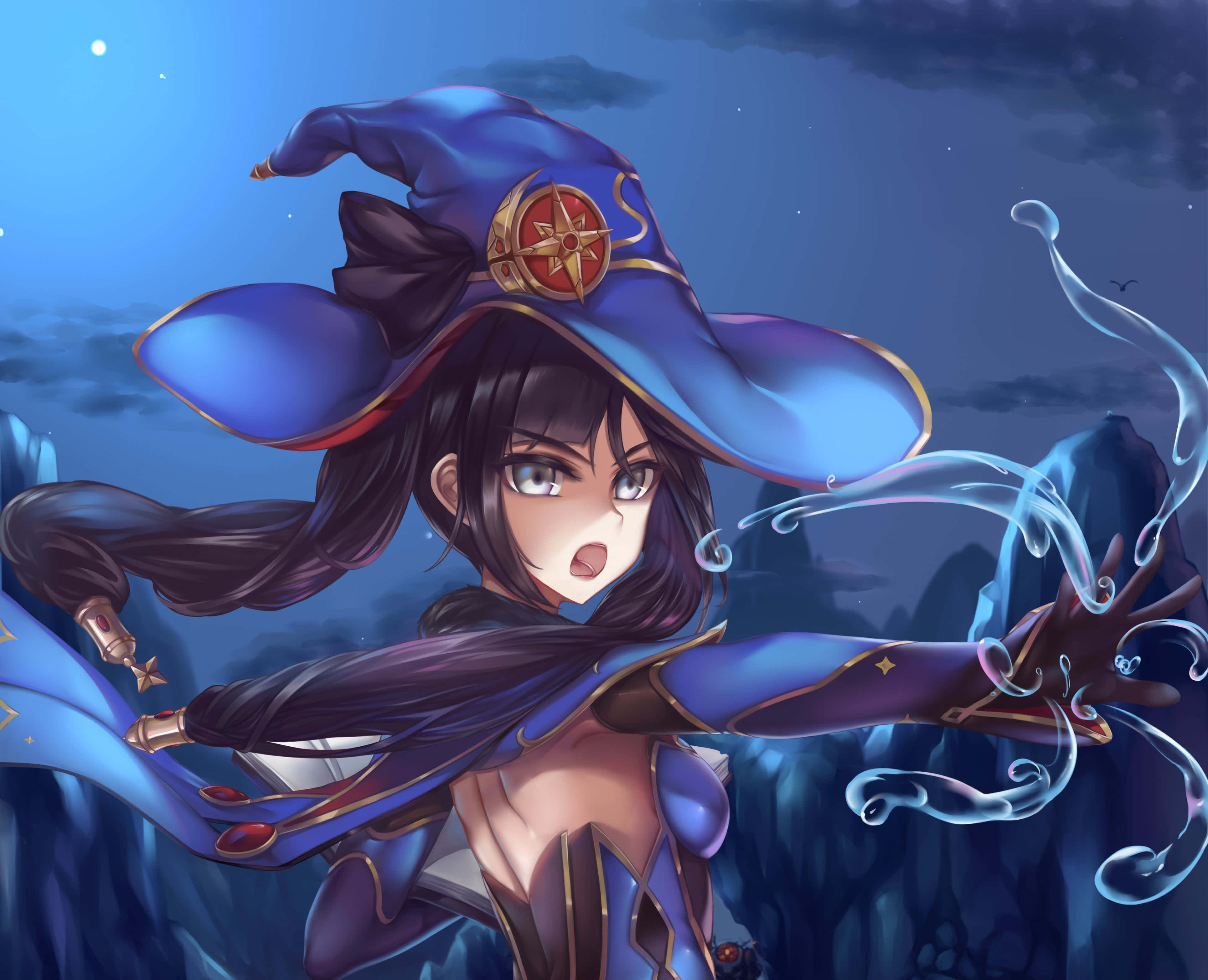 Genshin Impact, Mona, blue hat, 4K Desktop Wallpaper