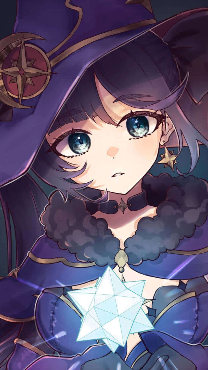Genshin Impact Mona, anime witch, purple hat, HD Phone Wallpaper