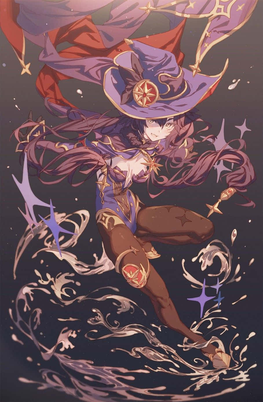 Genshin Impact Mona, purple hair, starry cape, HD Phone Wallpaper
