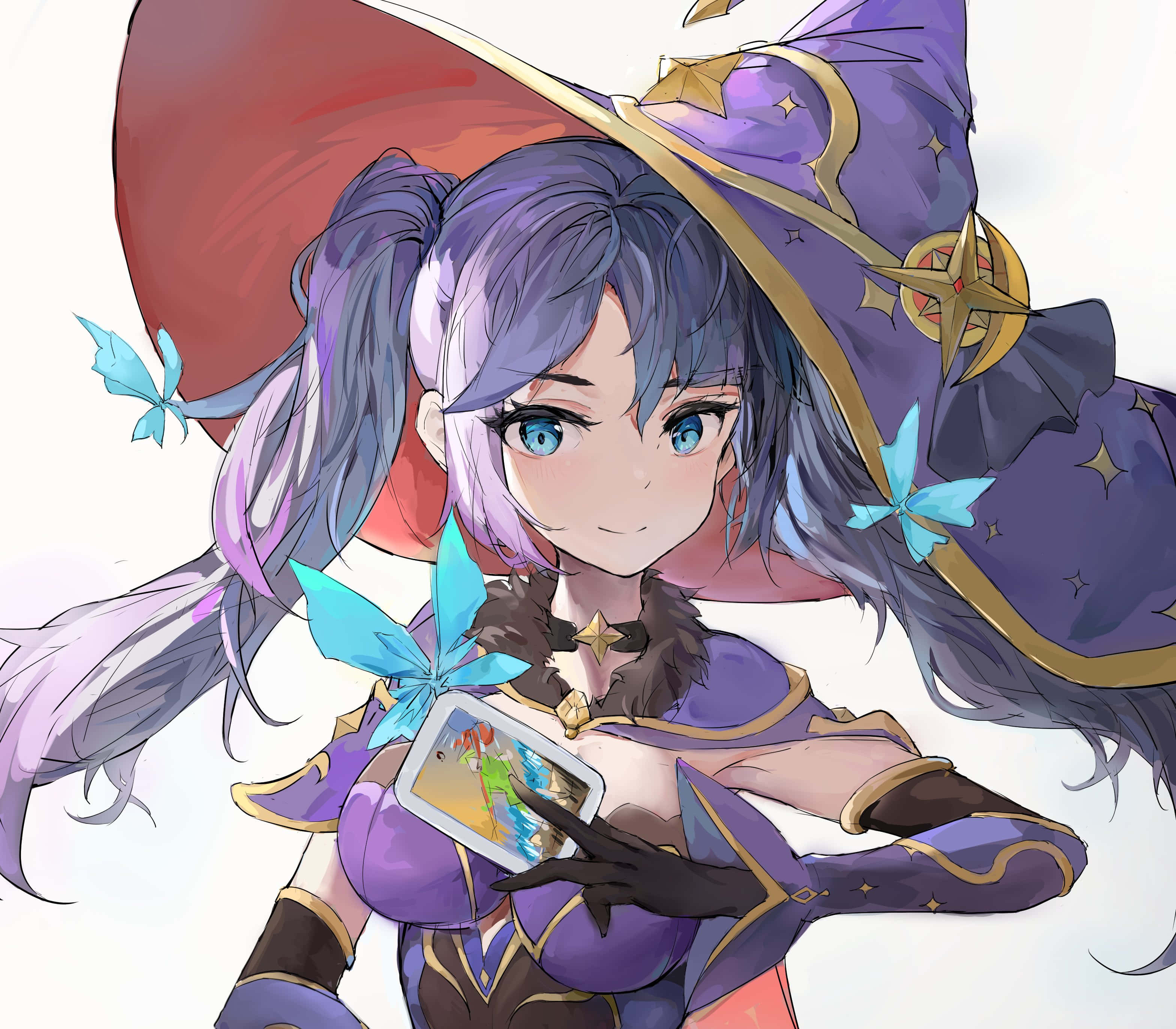 Genshin Impact, Mona, purple hair, 2K Desktop Wallpaper
