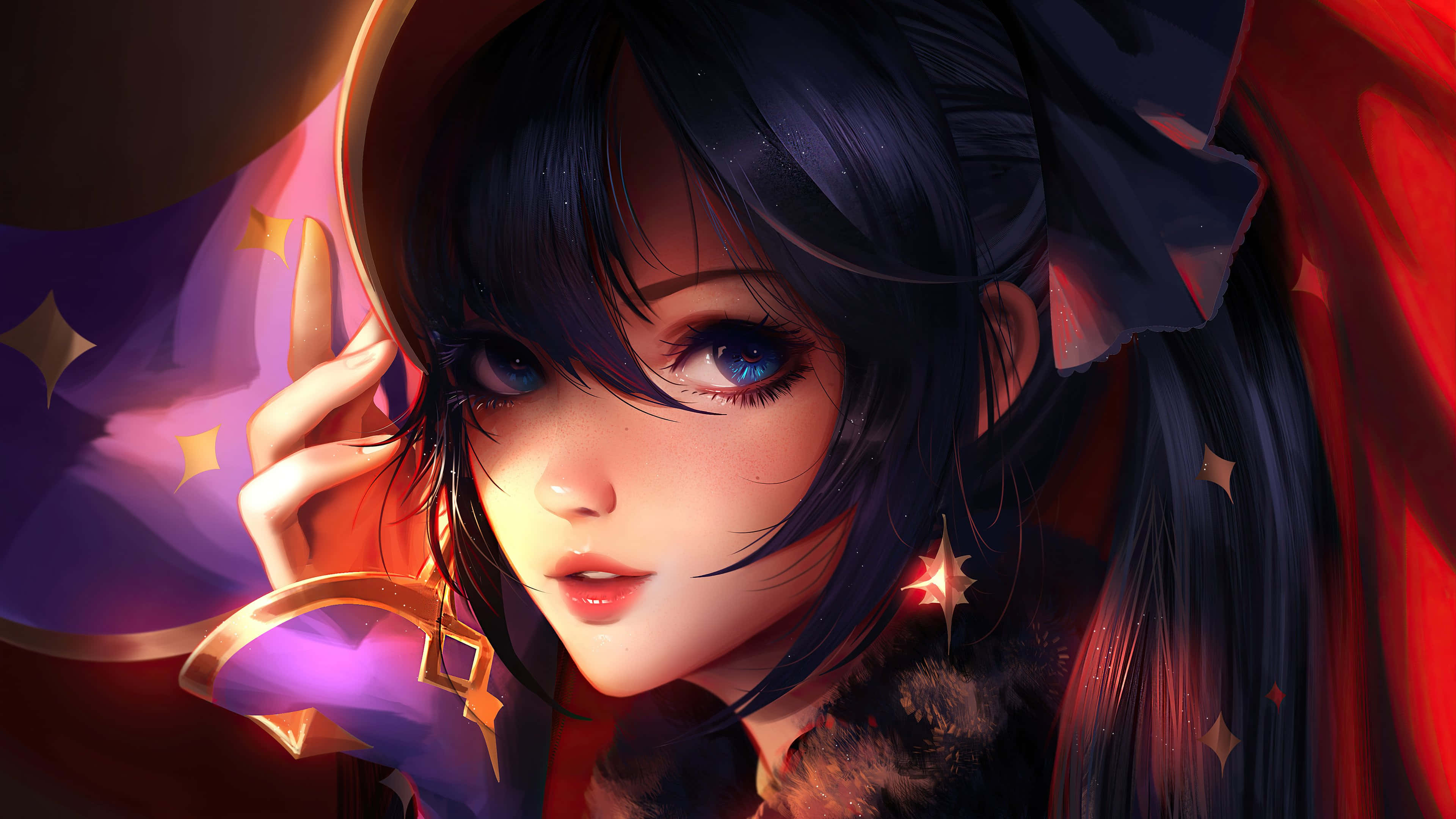 Genshin Impact, Mona, red cape, 4K Desktop Wallpaper