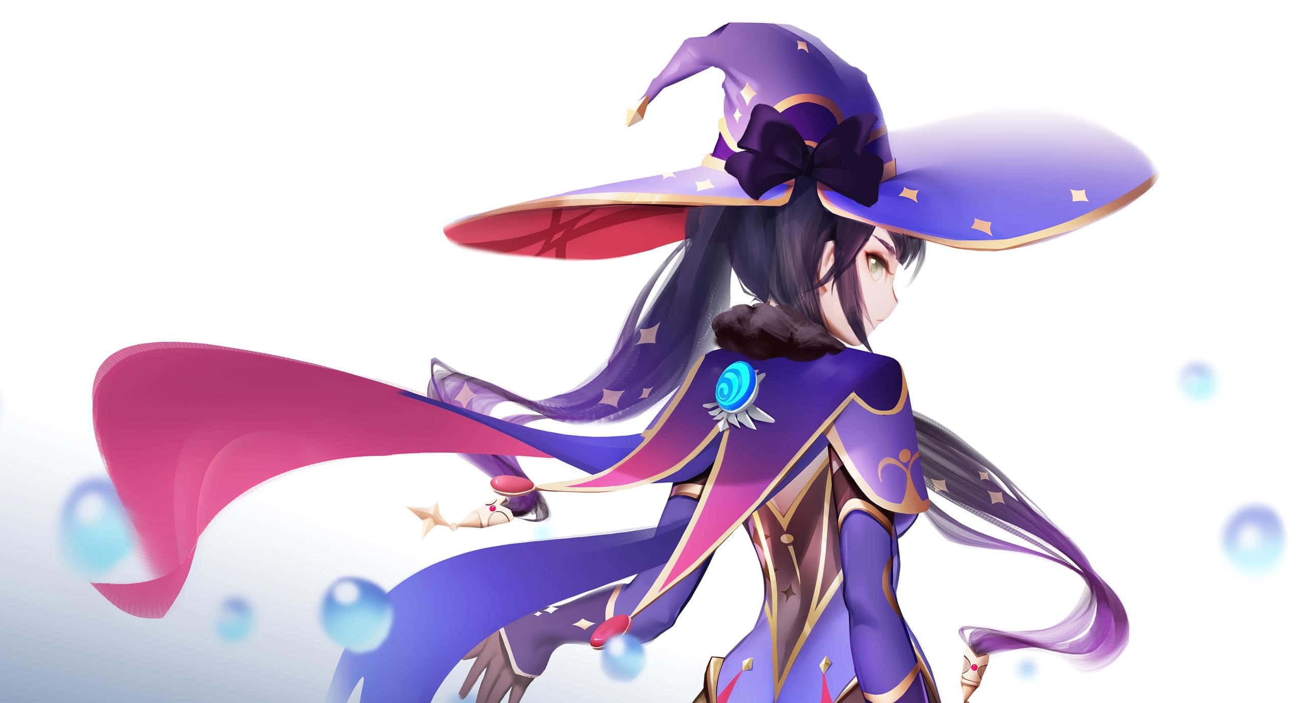 Genshin Impact, Mona, purple hat, 2K Desktop Wallpaper