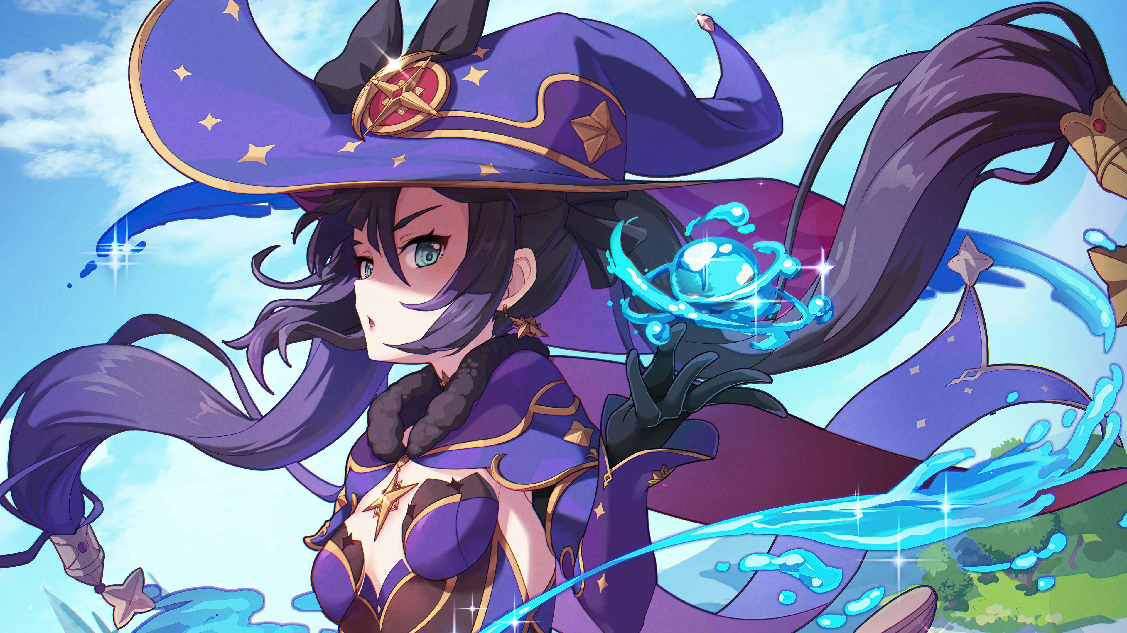 Genshin Impact, Mona, purple-robed, 4K Desktop Wallpaper