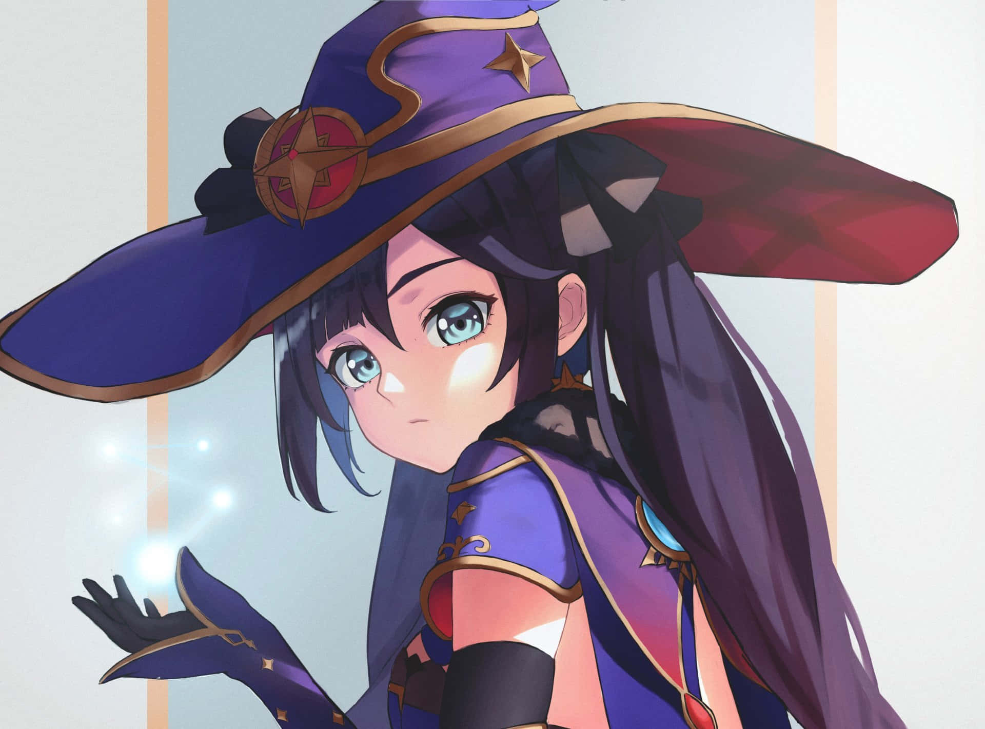 Genshin Impact, Mona, purple hat, Full HD Desktop Wallpaper
