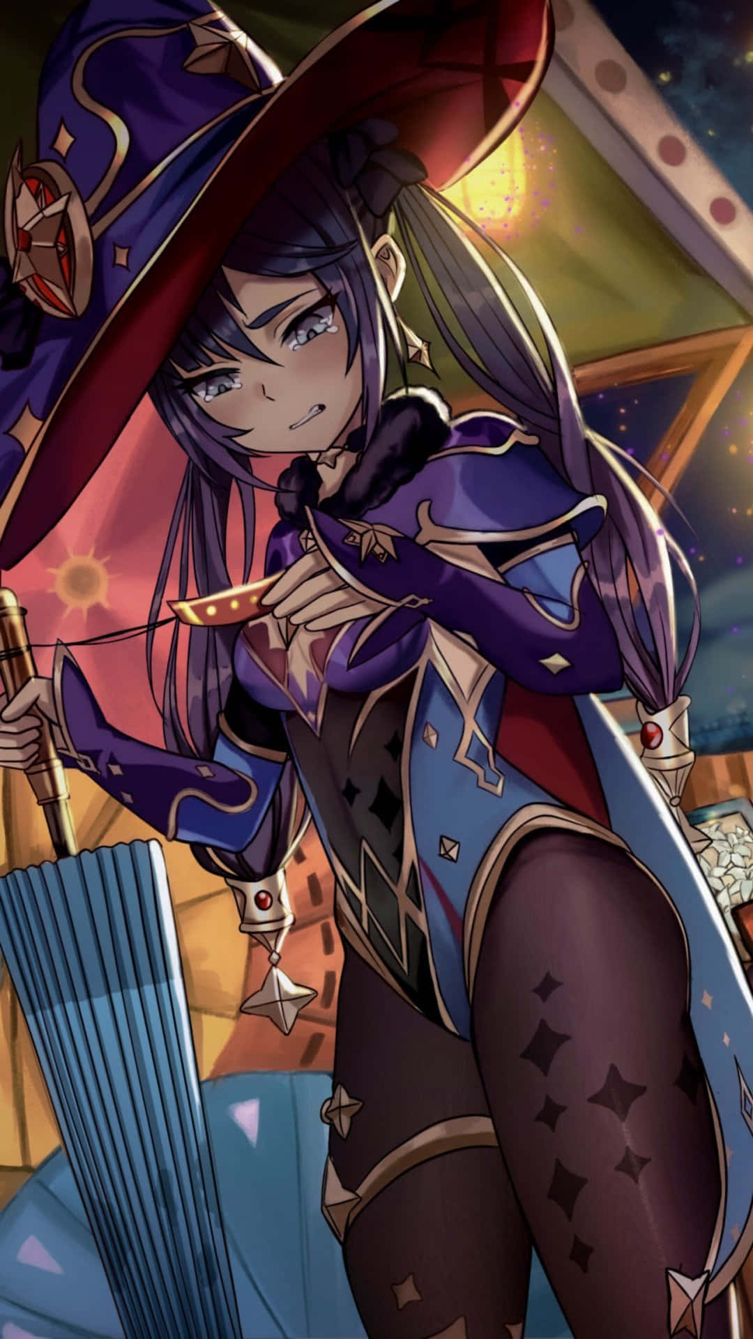 Genshin Impact, Mona, purple hat, Full HD Phone Wallpaper