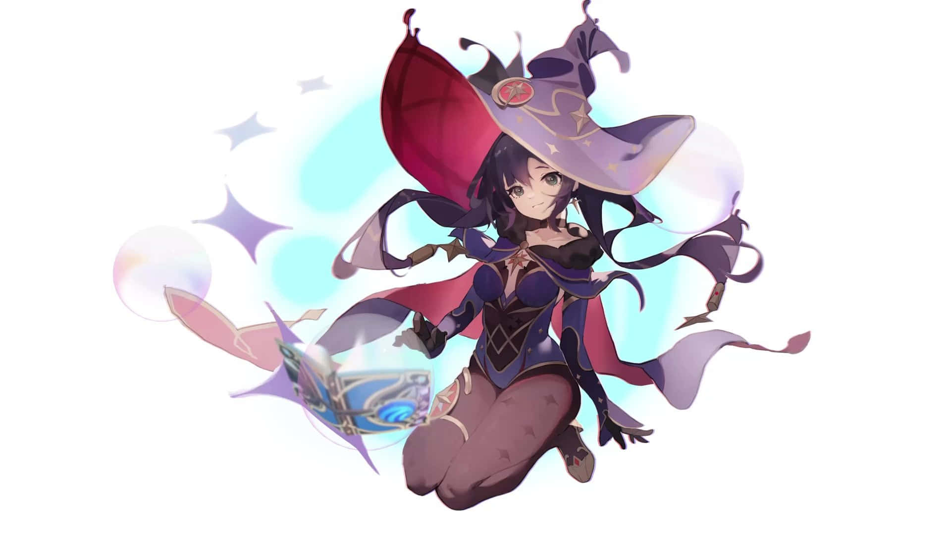 Mona, Genshin Impact, purple hat, Full HD Desktop Wallpaper