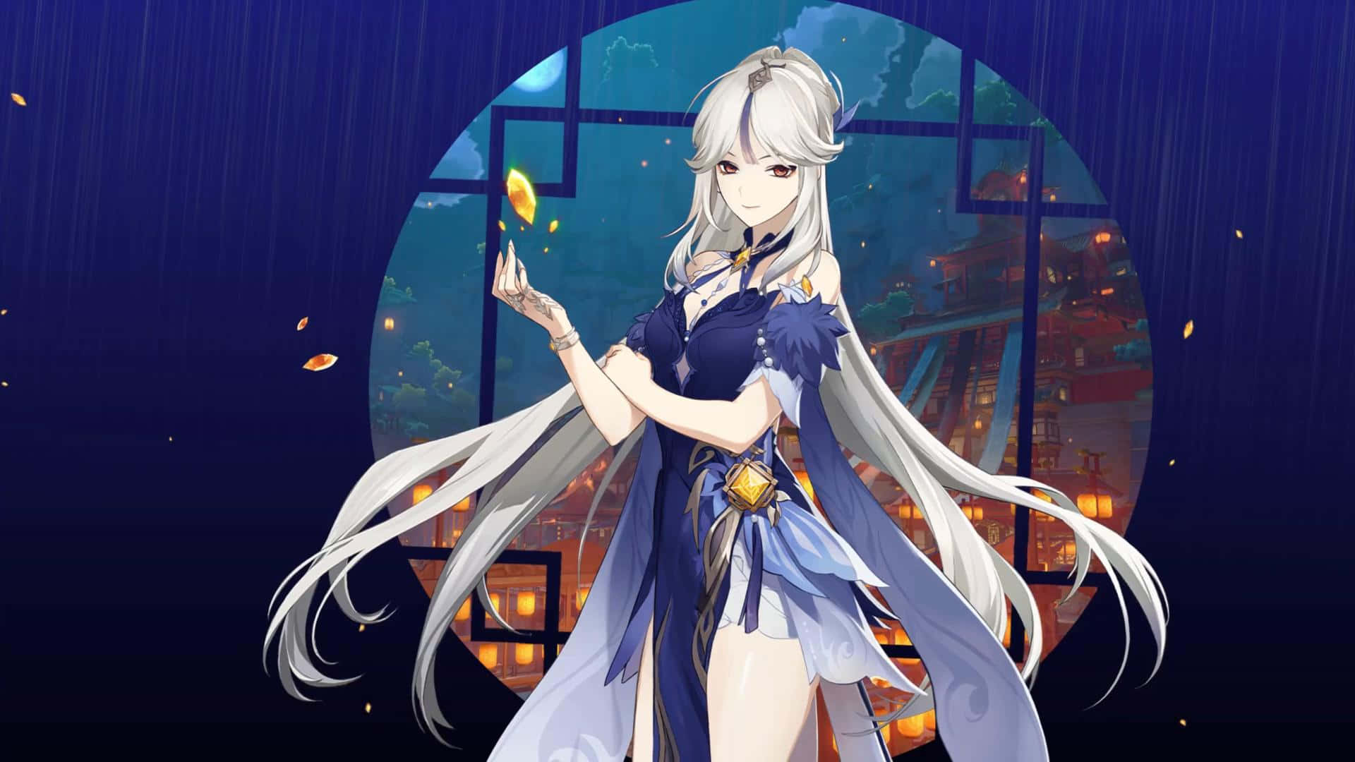 Ningguang, Genshin Impact, silver-haired anime girl, Full HD Desktop Wallpaper