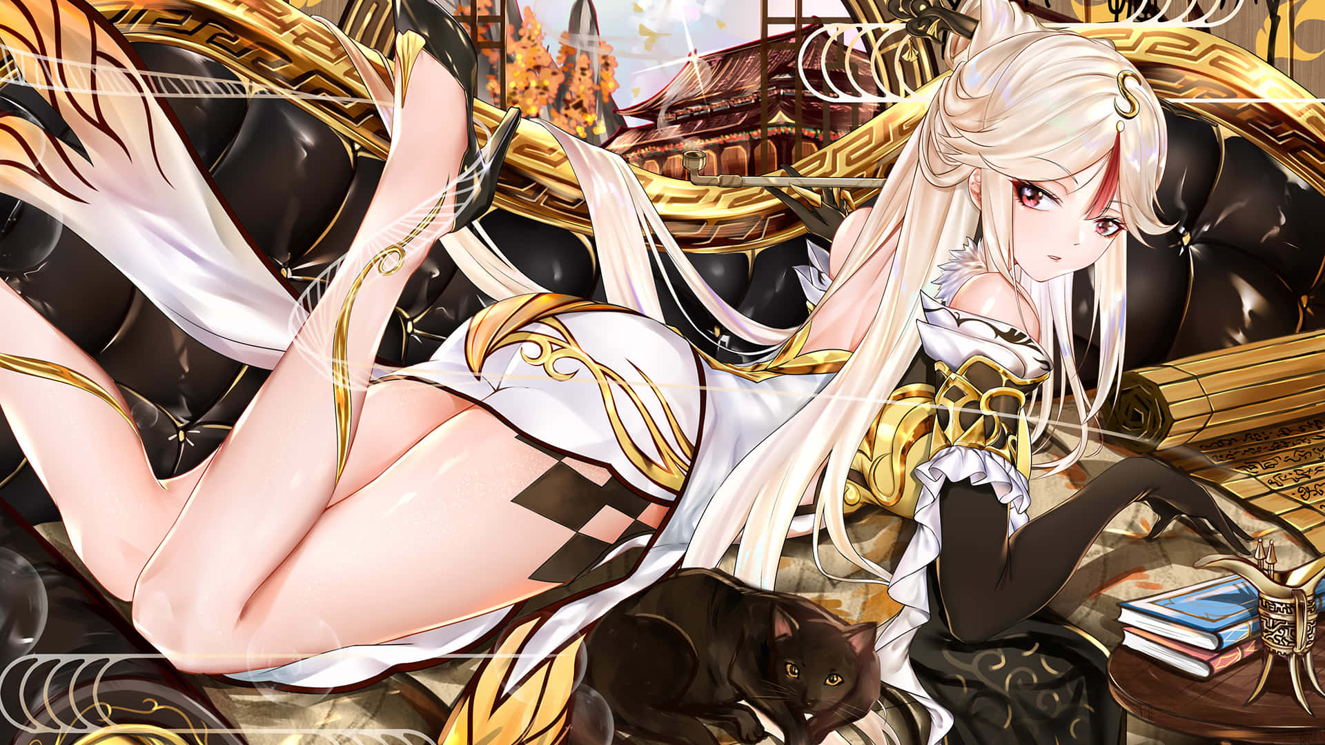 Genshin Impact, Ningguang, white and gold outfit, Full HD Desktop Wallpaper