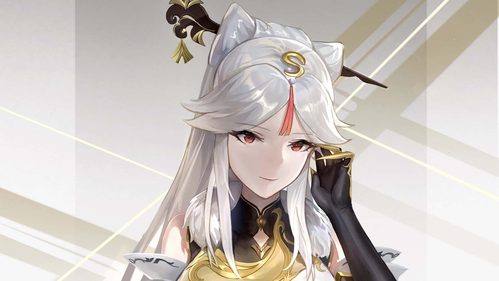Ningguang, Genshin Impact, white hair, Full HD Desktop Wallpaper